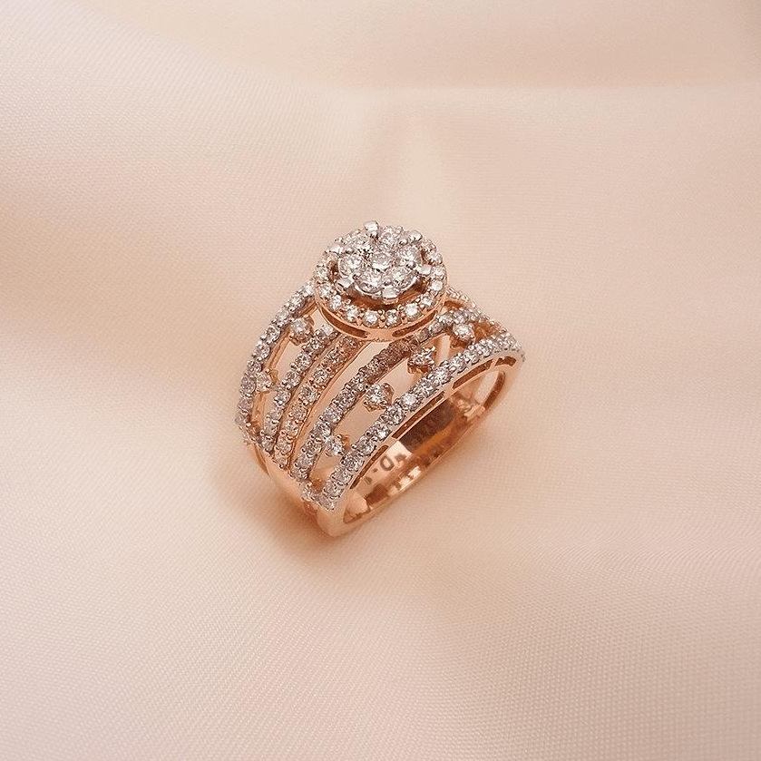 Buy Quira Cocktail Diamond Ring 18 KT rose gold (8.8 gm). | Online By Giriraj Jewellers