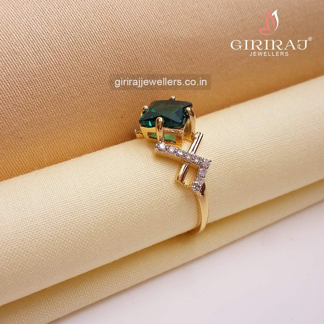 Buy Green Stone Diamond Ring 18 KT yellow gold (2.79 gm). | Online By Giriraj Jewellers