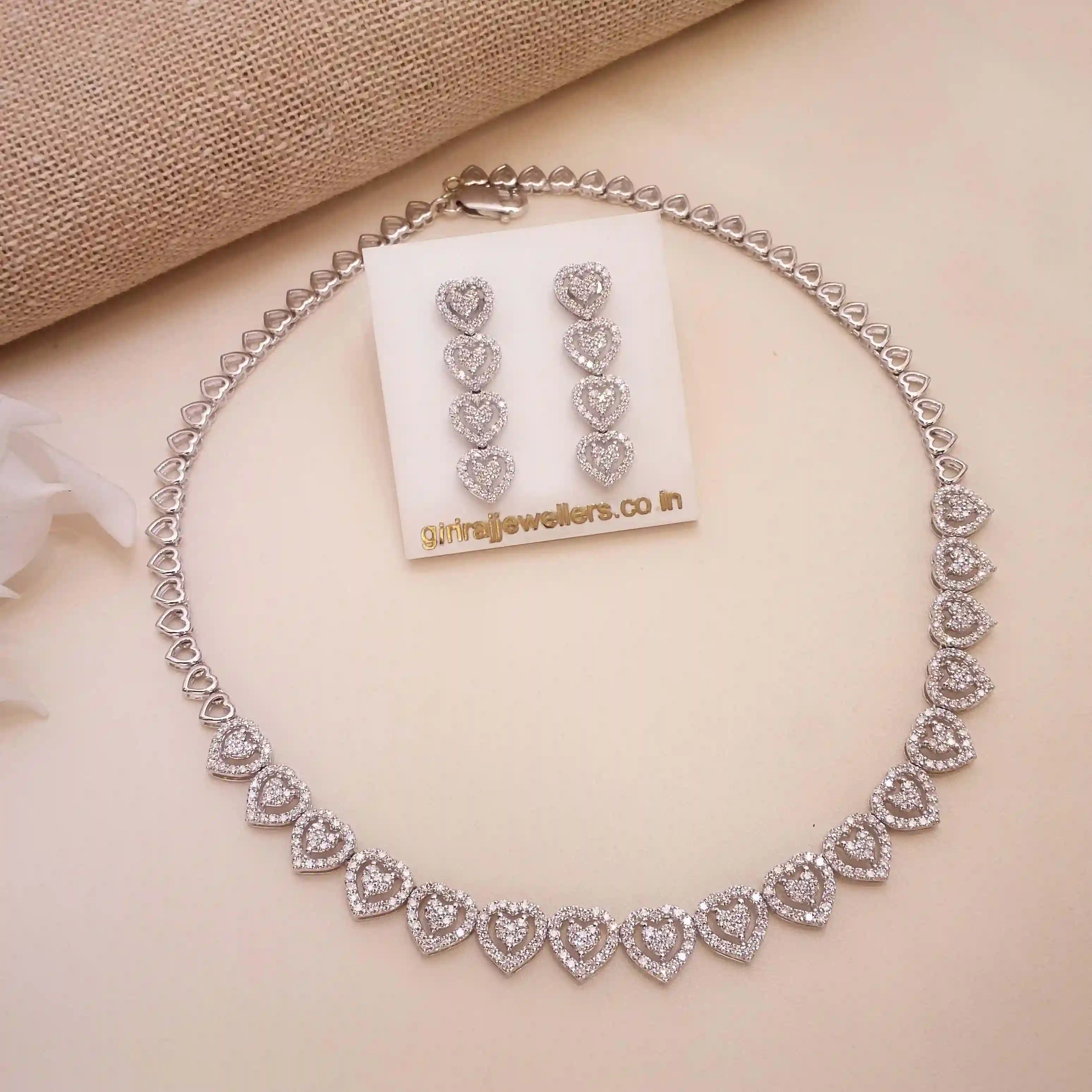 Buy Twinkling Heart Diamond Necklace 18 KT white gold (33.7 gm). | Online By Giriraj Jewellers