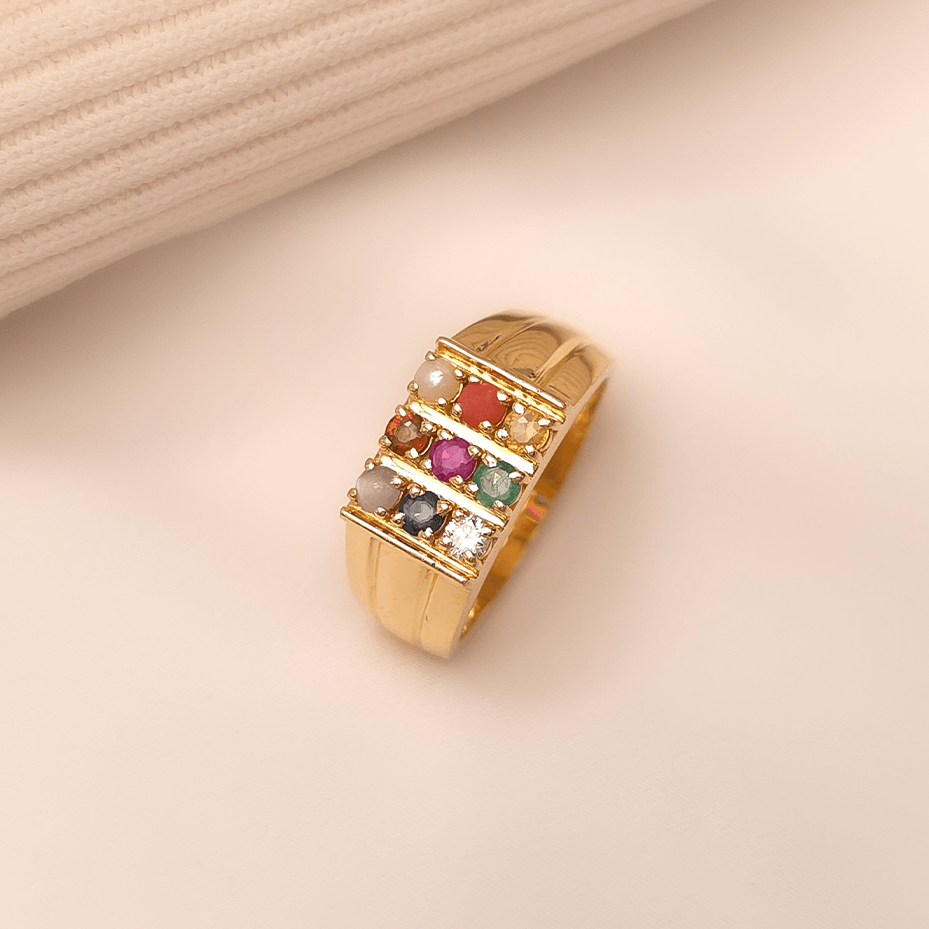 Buy Daario Men's Navratna Ring 18 KT yellow gold (8.6 gm). | Online By Giriraj Jewellers