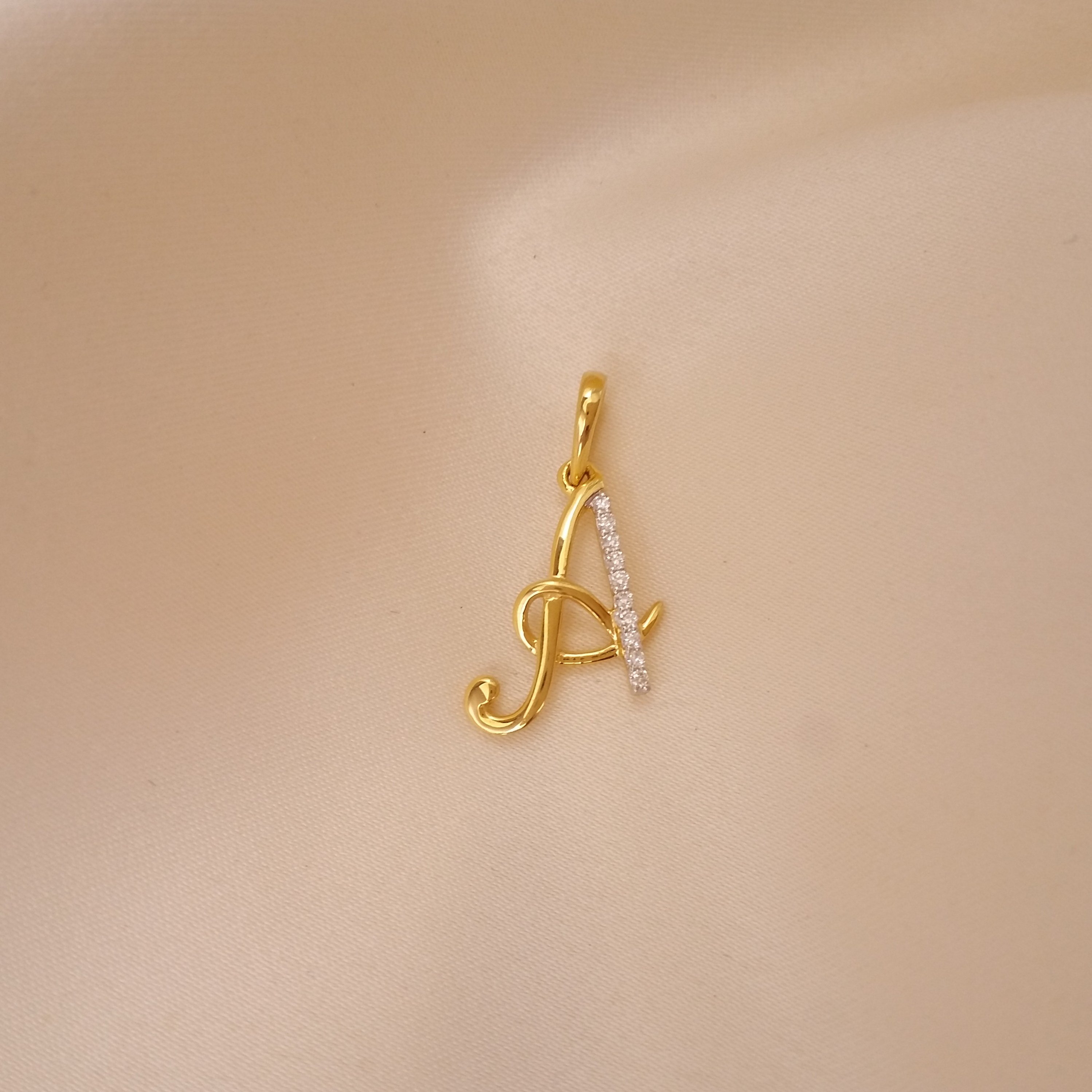 Buy A  Alpha Diamond Letter Pendant 18 KT yellow gold (1.41 gm). | Online By Giriraj Jewellers