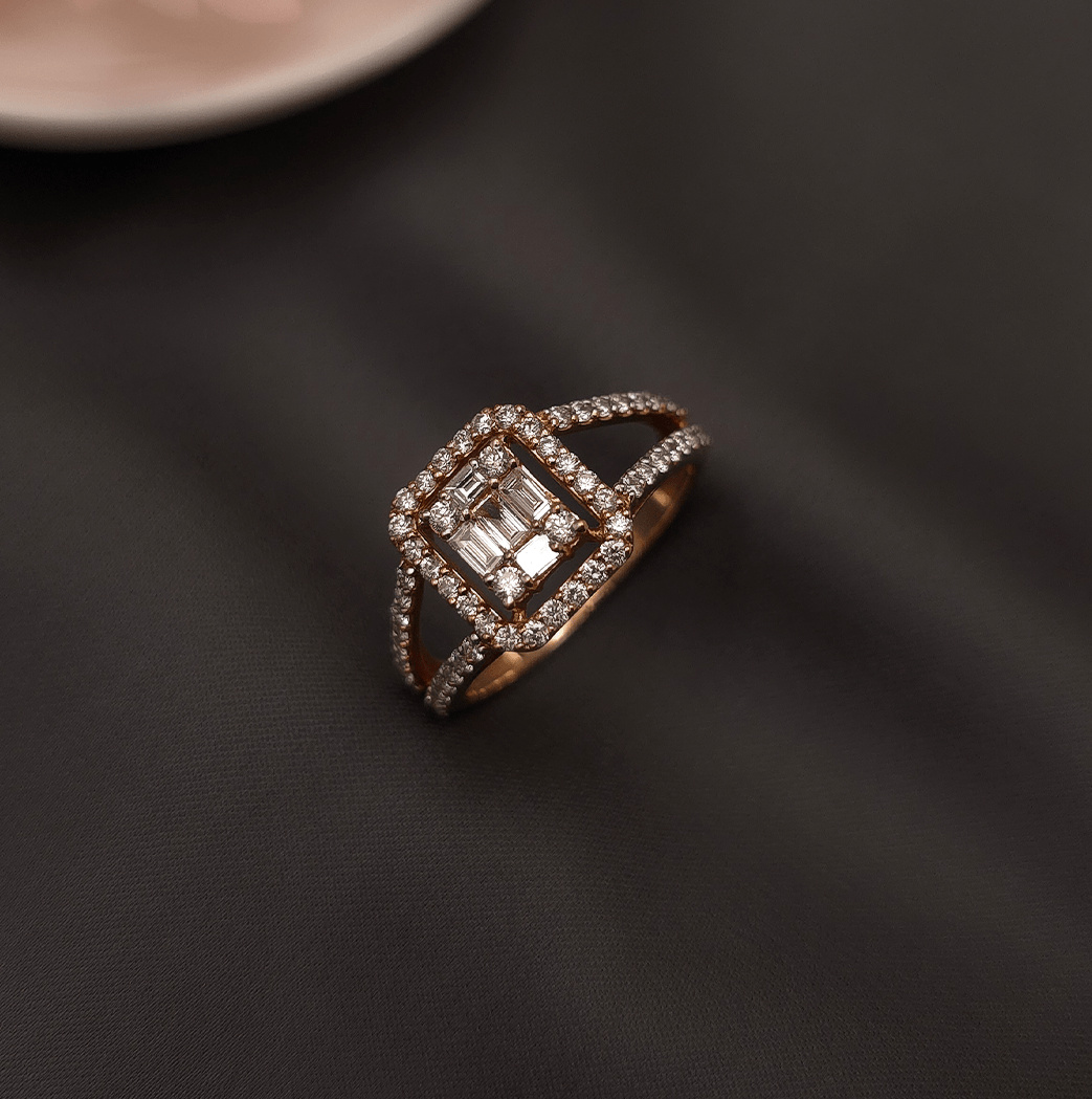 Buy Exquisite Diamond Ring 18 KT rose gold (2.852 gm). At Best Price In India. Check Rings New Designs At Giriraj Jewellers. BIS Care, Hallmark, 100% Certified | Trust & Quality of Giriraj Jewellers India | best diamond ring for engagement | Buy 18K Real Diamond Ring | buy diamond ring online | diamond ring designs | precious diamond wedding jewellery | trendy diamond rings for women | certified diamond ring collection | latest diamond jewellery designs | real diamond ring for women | solitaire designer jewellery