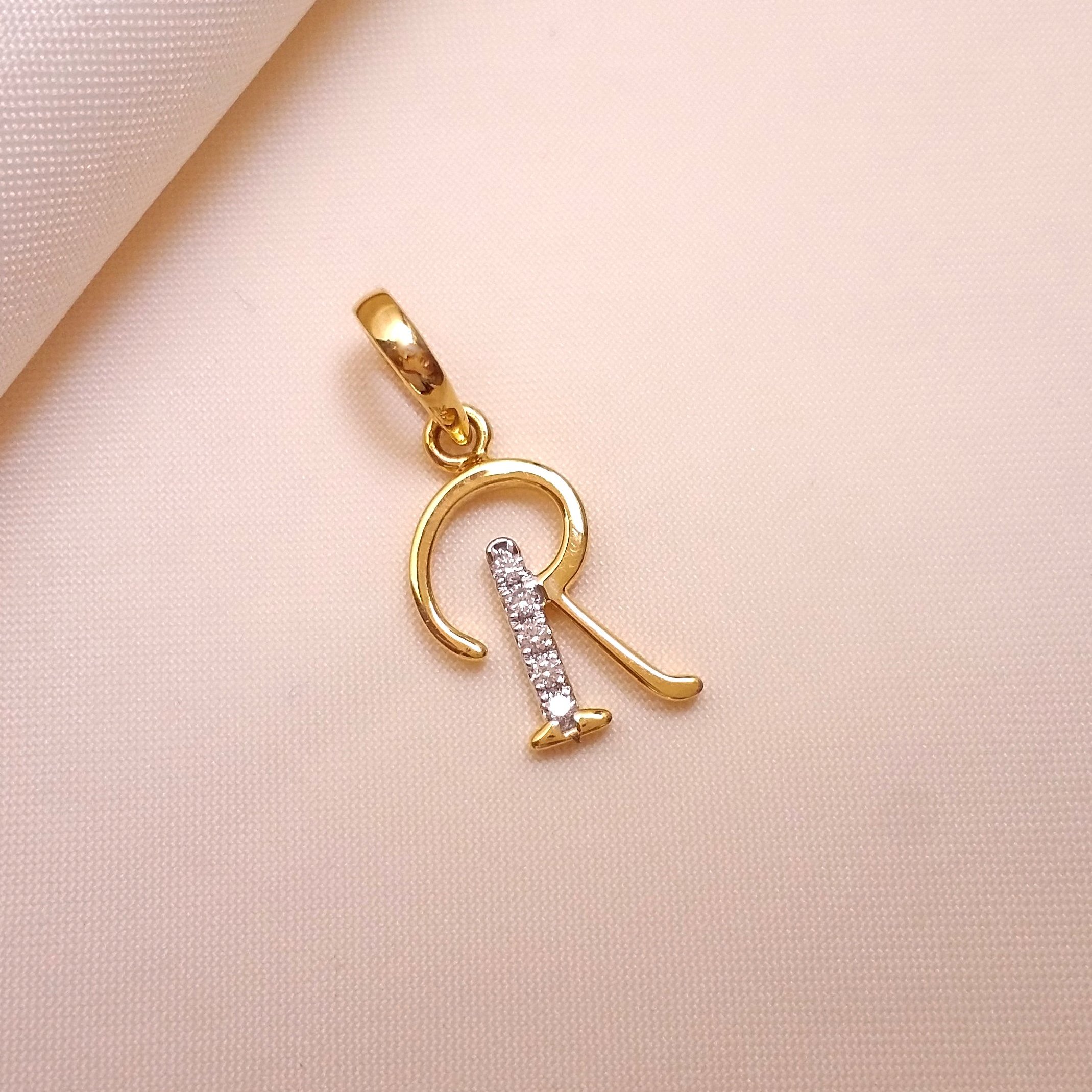 Buy R Rackish Diamond Letter Pendant 18 KT yellow gold (1.136 gm). | Online By Giriraj Jewellers