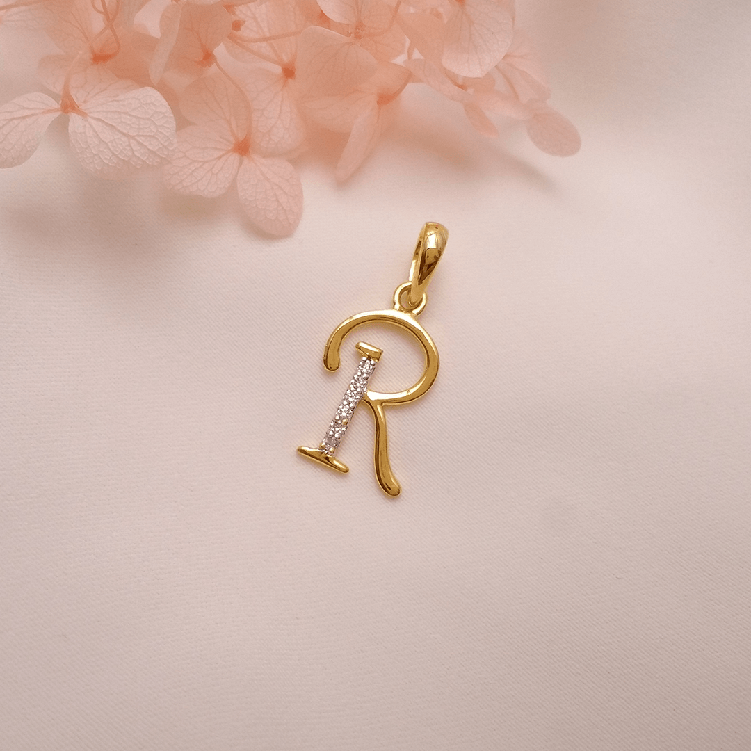 Buy R Rackish Diamond Letter Pendant 18 KT yellow gold (1.136 gm). | Online By Giriraj Jewellers