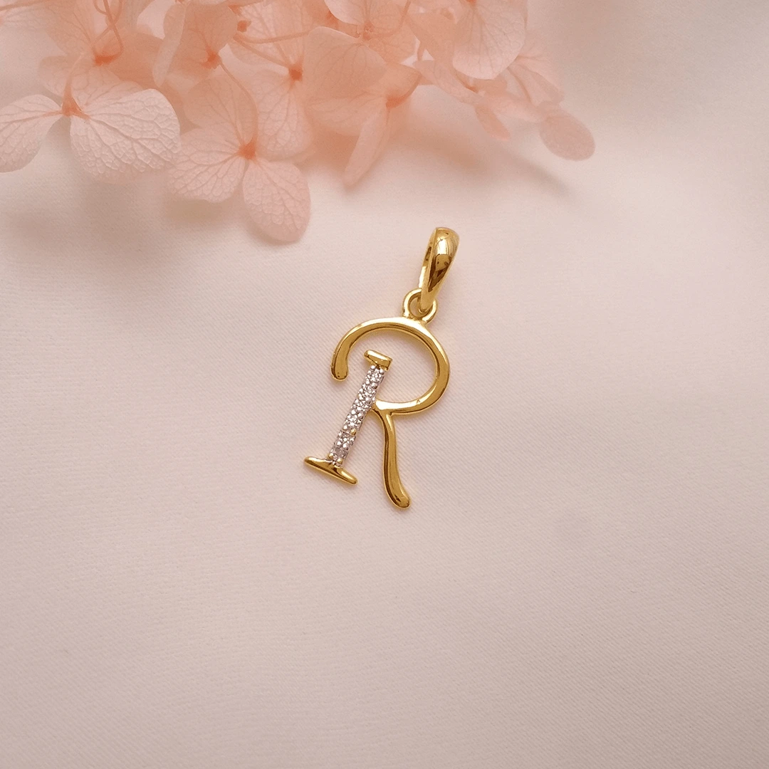 Buy R Rackish Diamond Letter Pendant 18 KT yellow gold (1.136 gm). | Online By Giriraj Jewellers