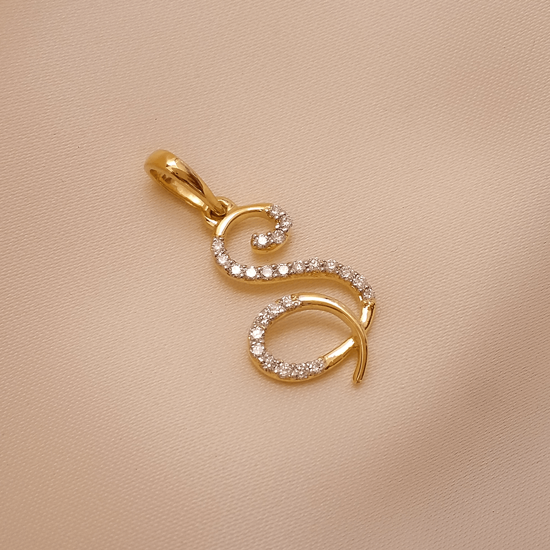 Buy S Shimmering Diamond Letter Pendant 18 KT yellow gold (1.266 gm). | Online By Giriraj Jewellers