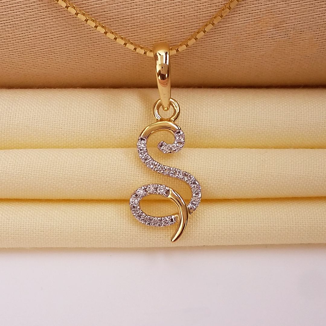 Buy S Shimmering Diamond Letter Pendant 18 KT yellow gold (1.266 gm). | Online By Giriraj Jewellers