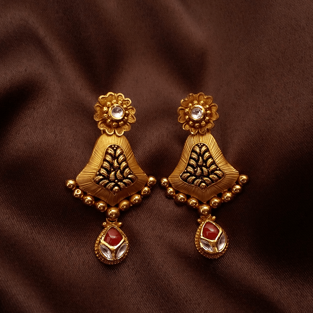 Buy Floral Drop Cut Gold Earring 22 KT yellow gold (9.95 gm). | Online By Giriraj Jewellers