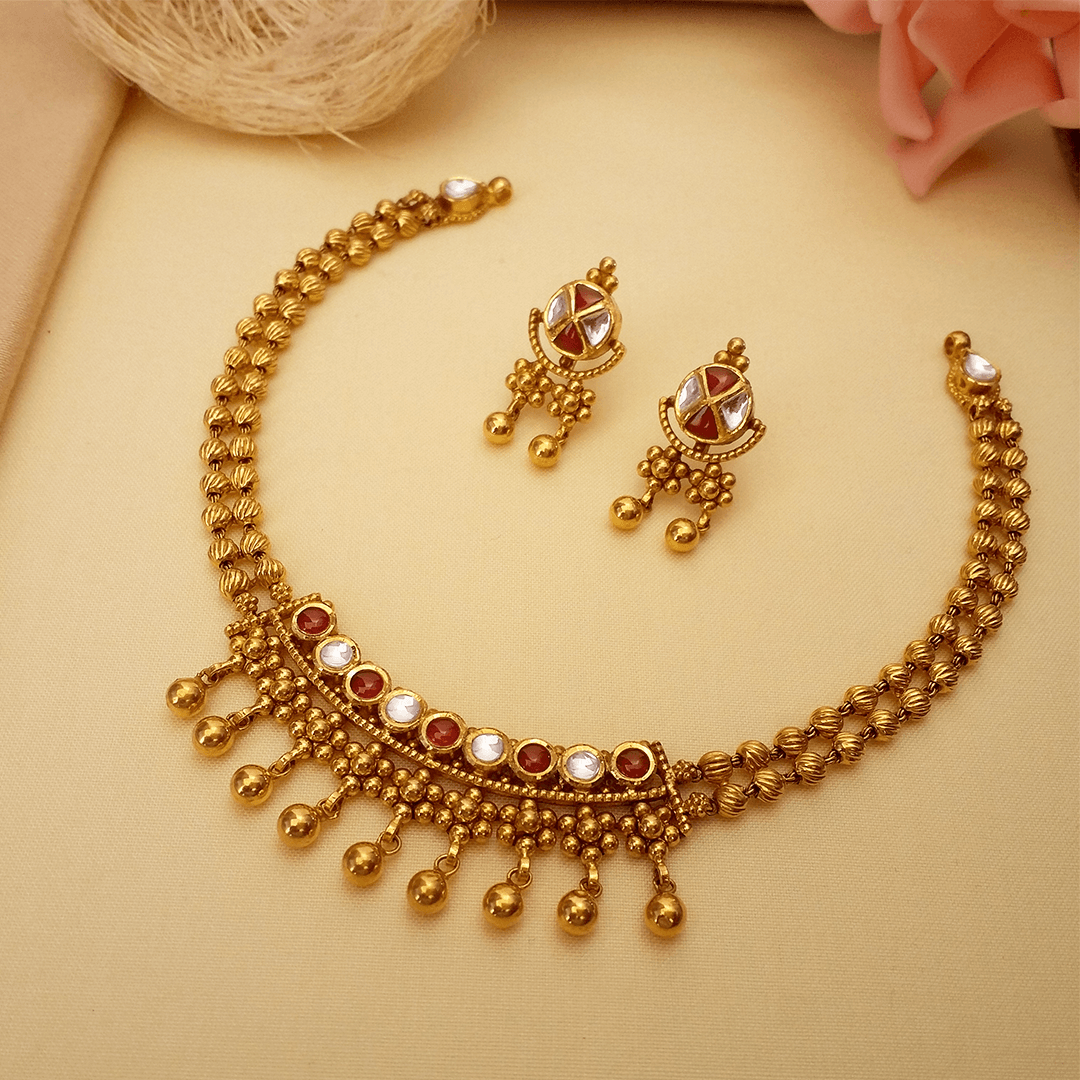Showroom of 916 gold jadtar necklace set for bridal pj-13 | Jewelxy - 150049