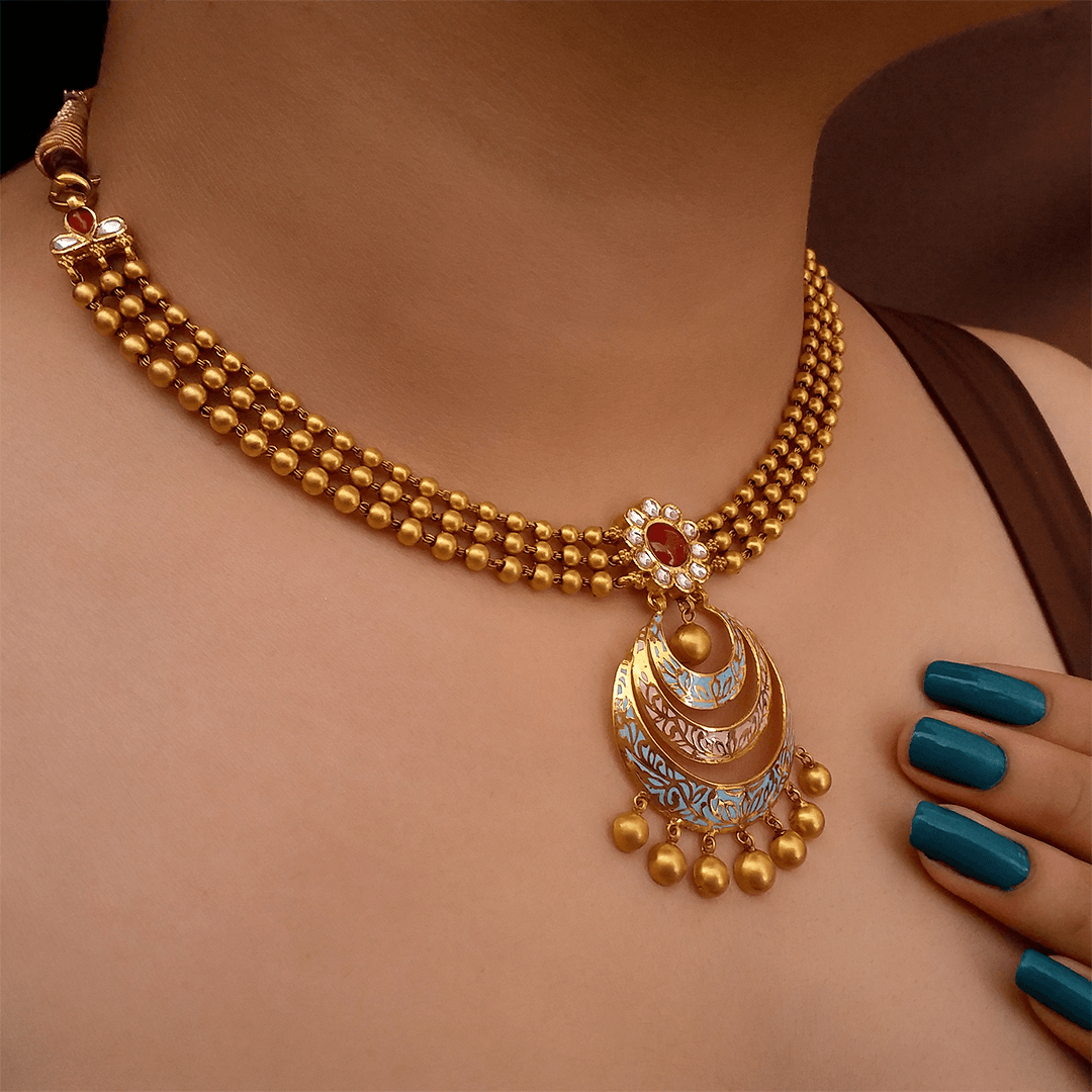 Buy Minakshi Meenakari Gold Necklace 22 KT yellow gold (37.63 gm). | Online By Giriraj Jewellers