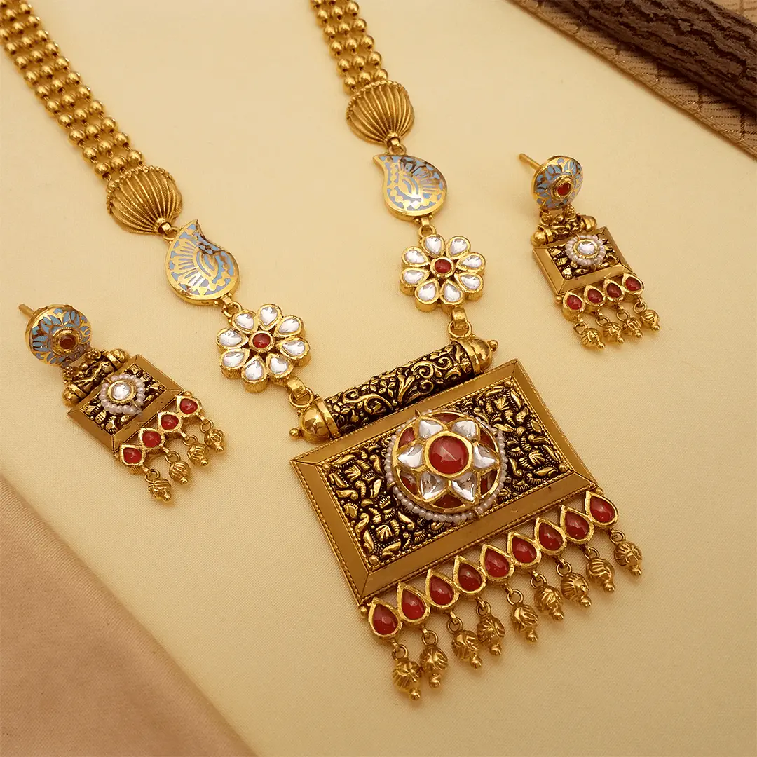 Buy Bhamini Gold Jadtar Necklace 22 KT yellow gold (47.03 gm). | Online By Giriraj Jewellers