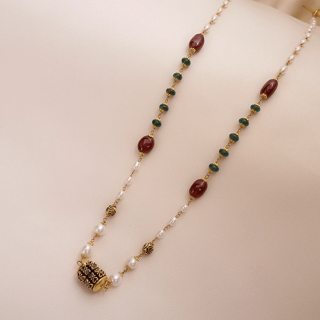 Buy Shamal Beryl Colour Stone Gold Chain 22 KT yellow gold (4.37 gm). | Online By Giriraj Jewellers