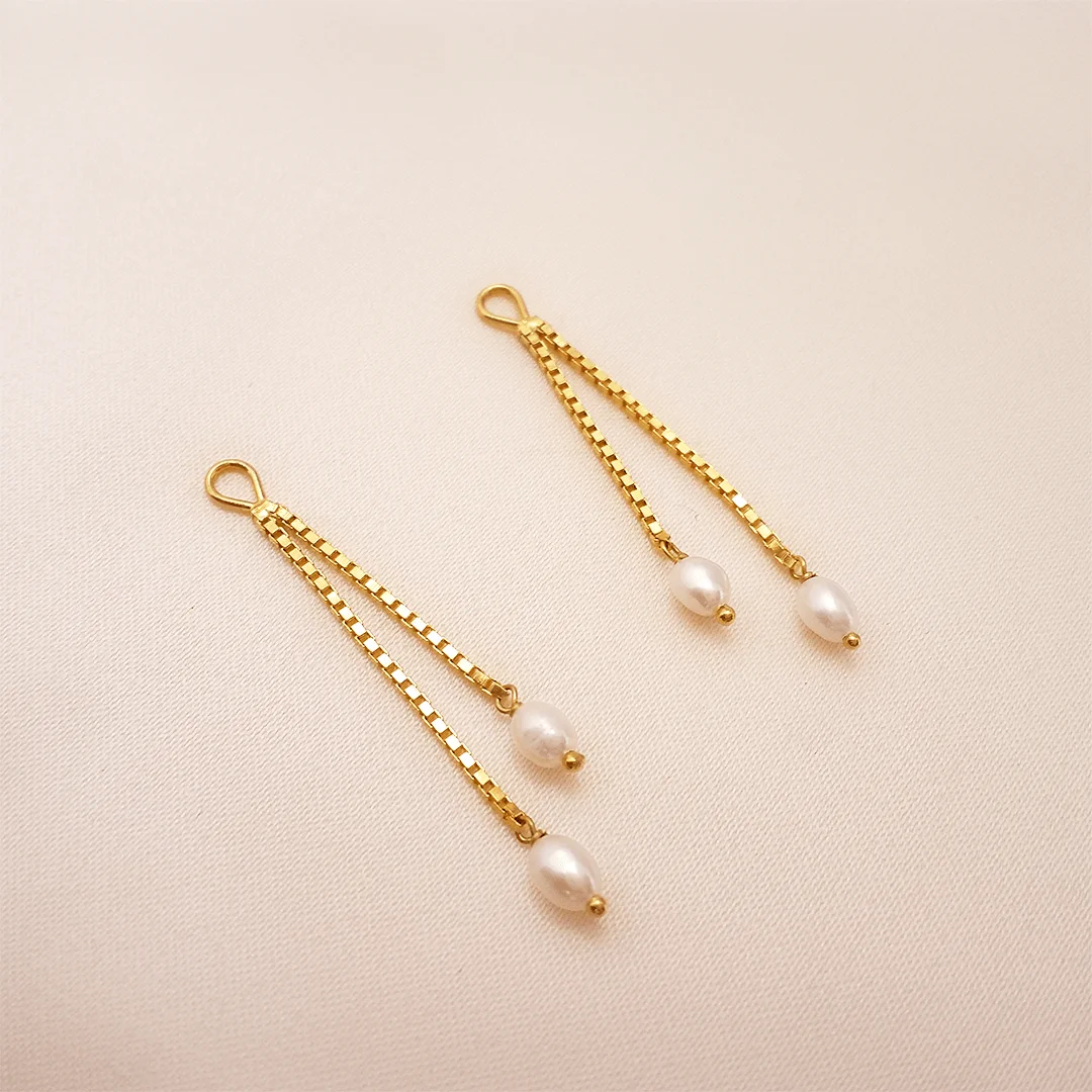 Buy Pearl chain drop earrings 22 KT yellow gold (1.09 gm). | Online By Giriraj Jewellers