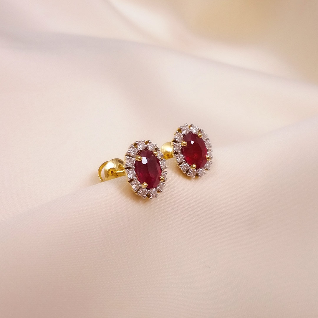 Buy Gentle Ruby Diamond Earrings 18 KT yellow gold (3.38 gm). | Online By Giriraj Jewellers