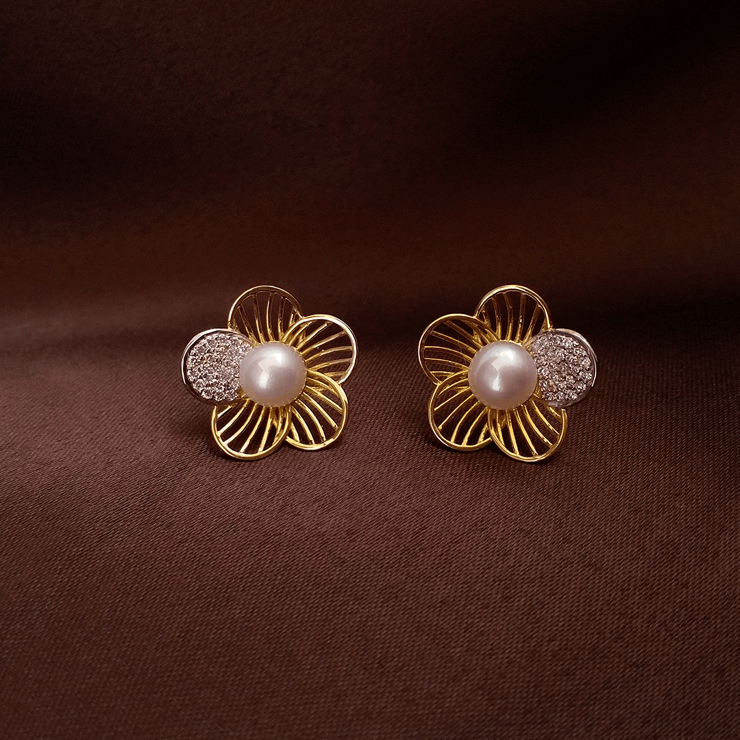 Buy Bloom Flora Pearl Diamond Earrings 18 KT yellow gold (2.75 gm). | Online By Giriraj Jewellers