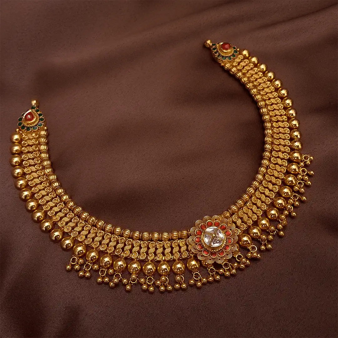 Buy Saabya Kundan Gold Necklace 22 KT yellow gold (43.5 gm). | Online By Giriraj Jewellers
