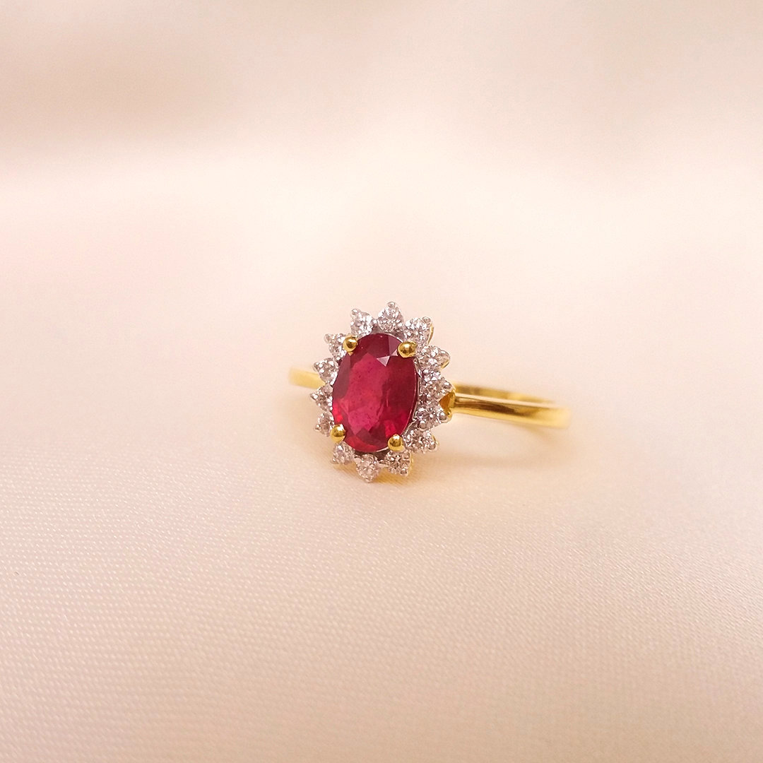 Buy Dany Ruby Diamond Ring 18 KT yellow gold (3.128 gm). | Online By Giriraj Jewellers