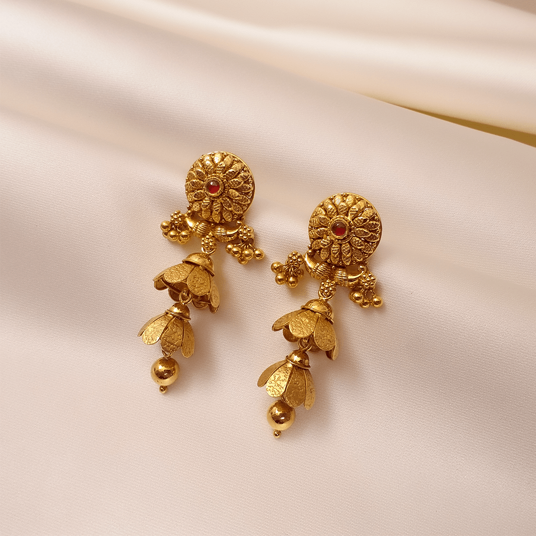 Buy Riza Rajwadi Gold Jhumka 22 KT yellow gold (14.5 gm). | Online By Giriraj Jewellers