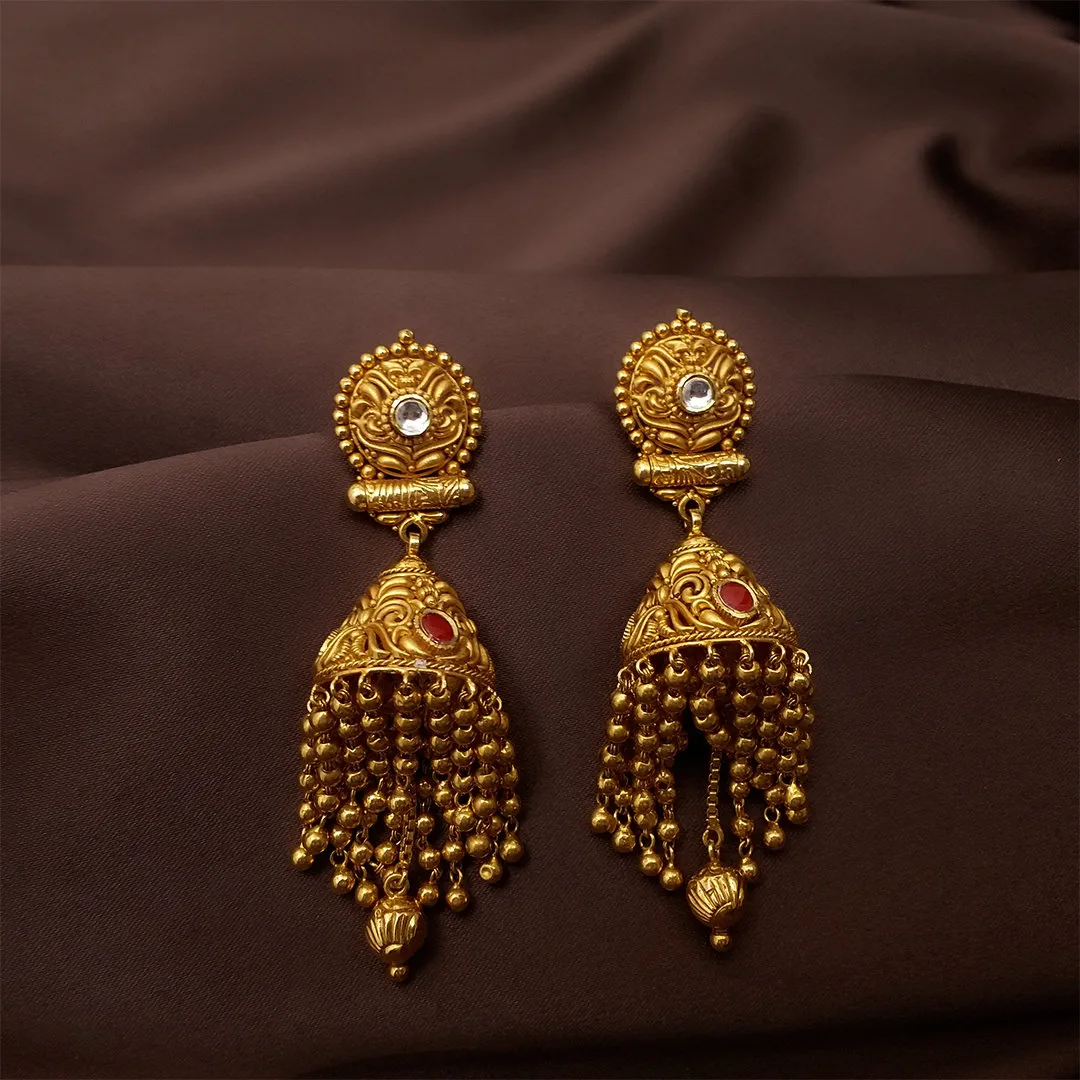 Buy DivyaVeil Gold Jhumka 22 KT yellow gold (25.88 gm). | Online By Giriraj Jewellers