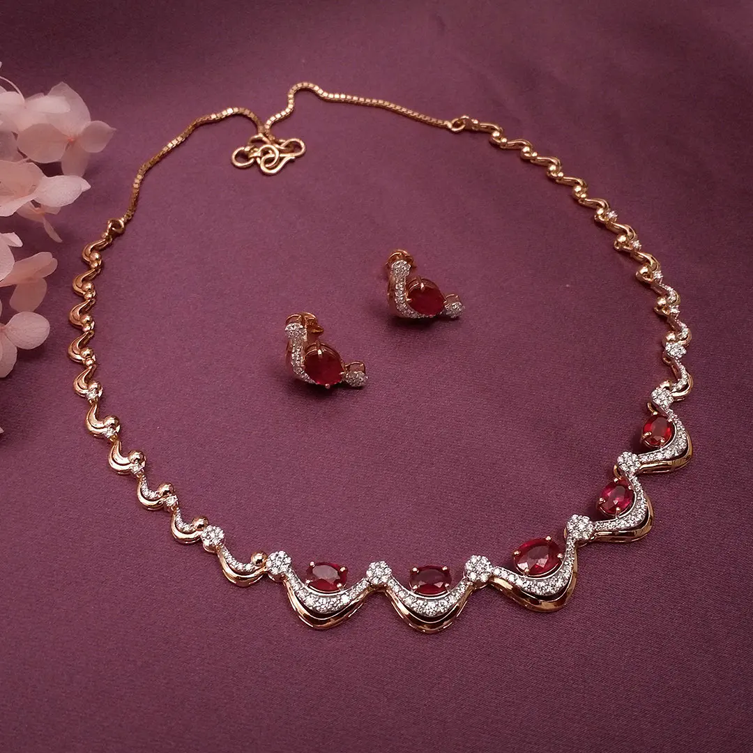 Buy MoonlitCrimson  Diamond Necklace 18 KT rose gold (14.5 gm). | Online By Giriraj Jewellers