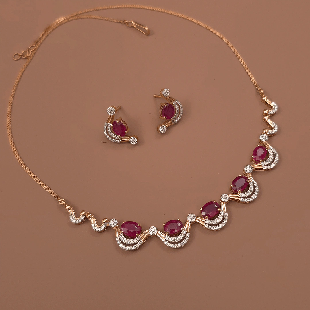 Buy MoonlitCrimson  Diamond Necklace 18 KT rose gold (12.386 gm). | Online By Giriraj Jewellers