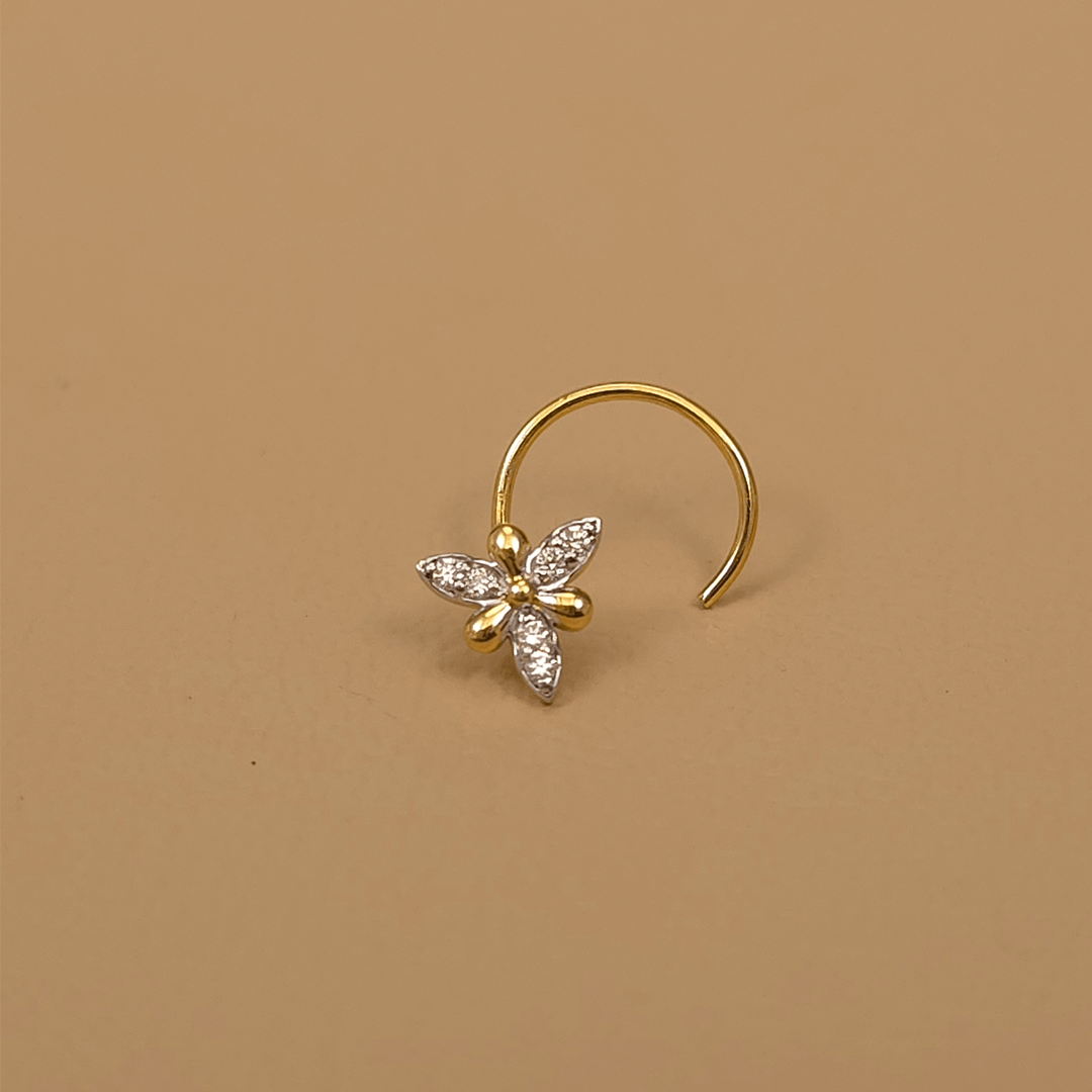 Buy ElegantLeaf Diamond Nose Stud 18 KT yellow gold (0.43 gm). | Online By Giriraj Jewellers