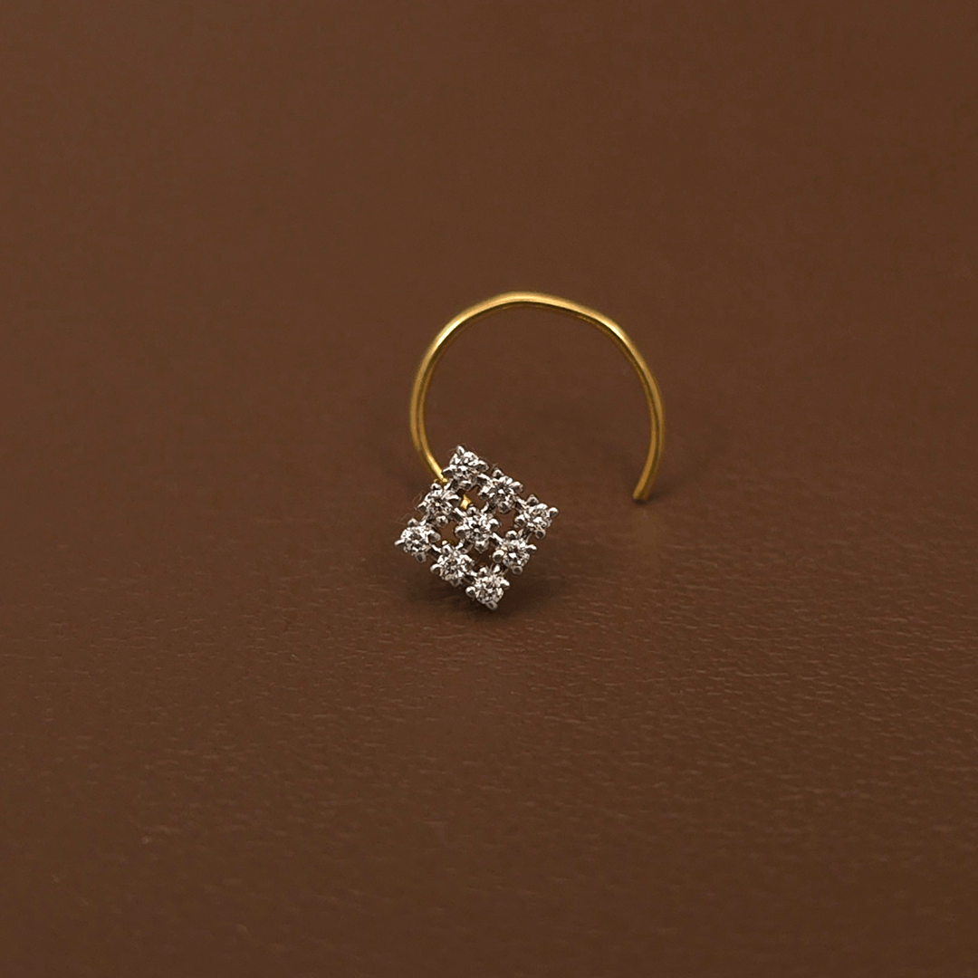 Buy FrostDot Square Diamond Nose Stud 18 KT yellow gold (0.32 gm). | Online By Giriraj Jewellers