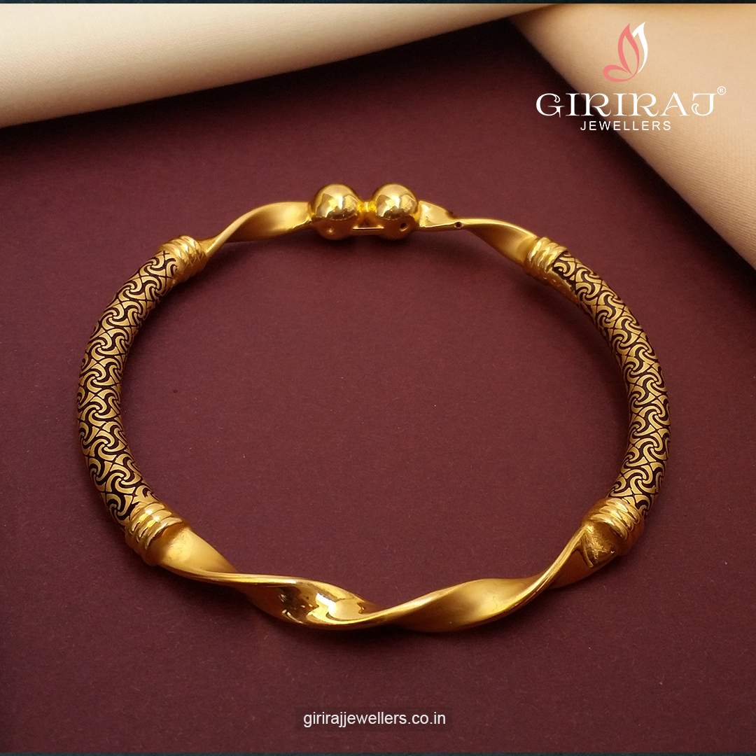 Buy Edge Twisted Gold Bangle 22 KT yellow gold (17.2 gm). | Online By Giriraj Jewellers
