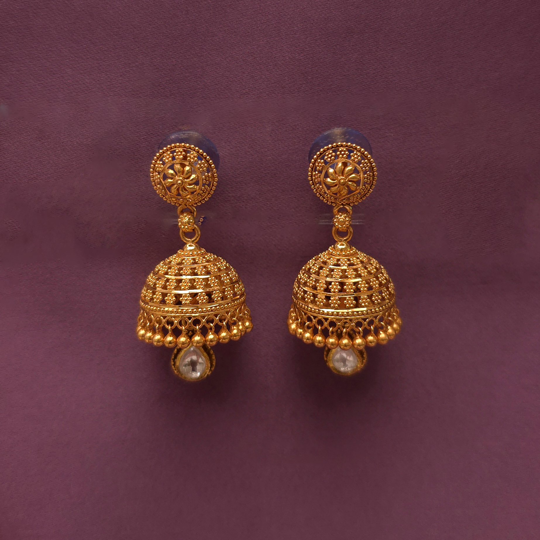 Buy Svarna Kalika Gold Jhumkas 22 KT yellow gold (12.44 gm). | Online By Giriraj Jewellers