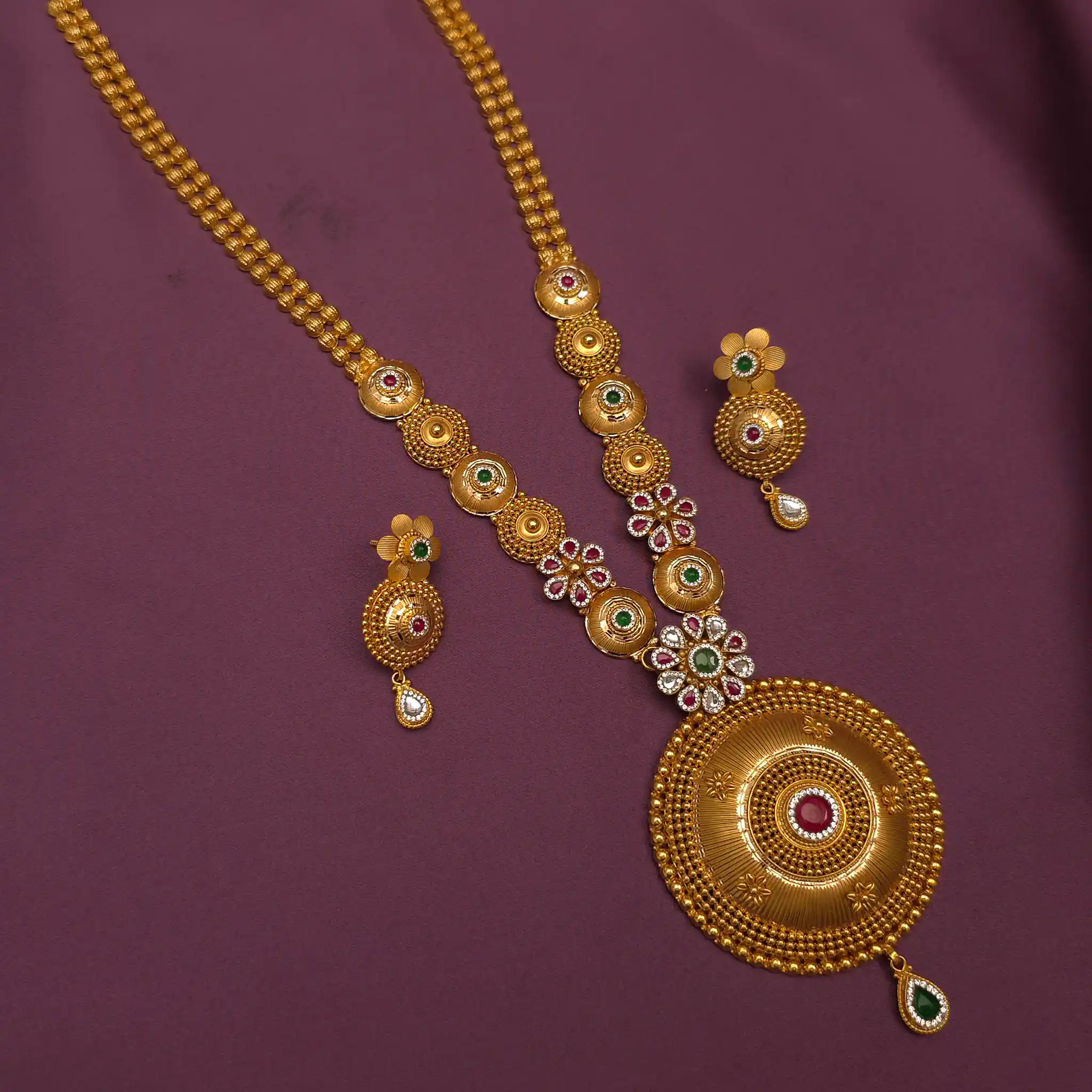 Buy Divya Tarang Long Gold Necklace Set 22 KT yellow gold (61.5 gm 