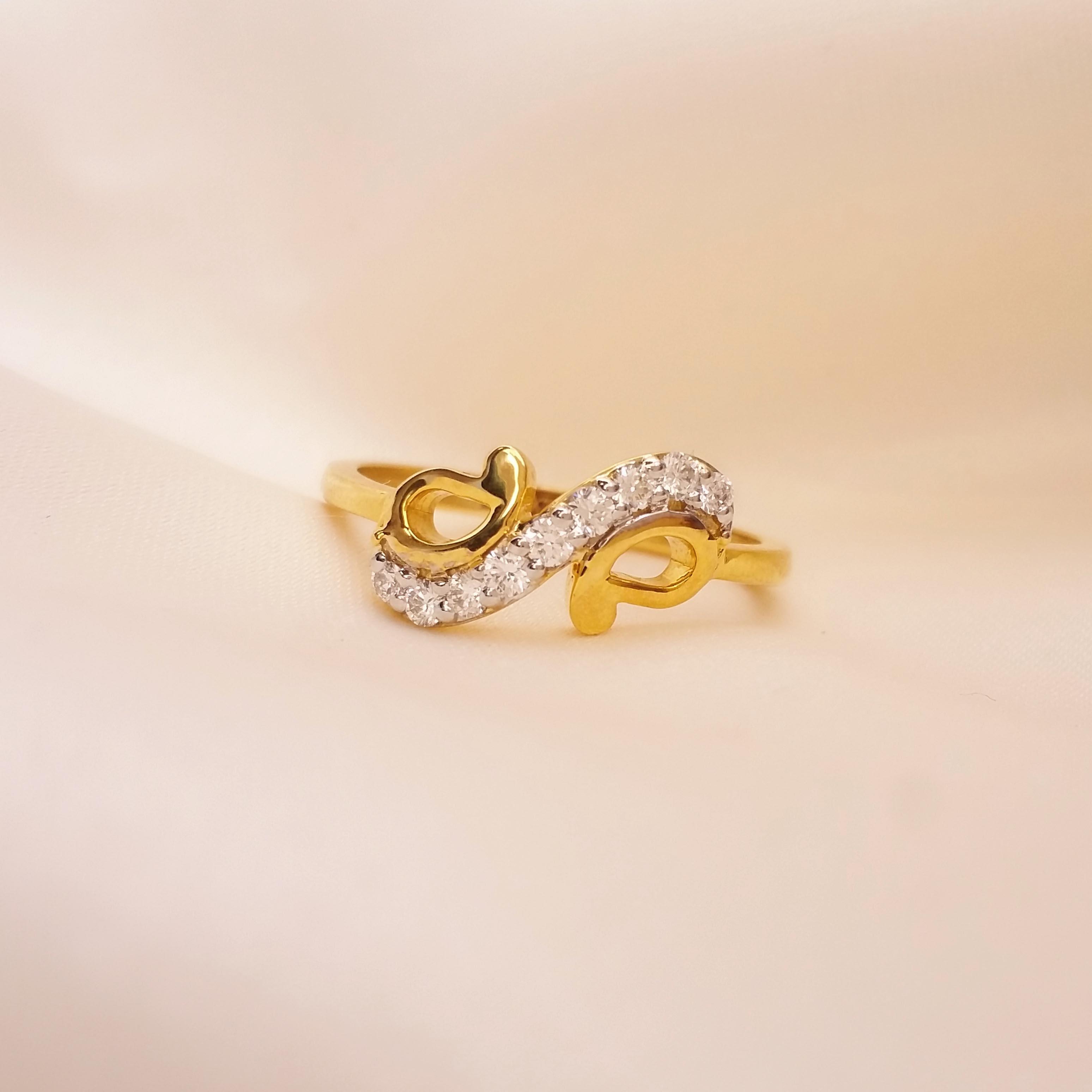 Buy The Swoosh Diamond Ring 18 KT yellow gold (2.54 gm). | Online By Giriraj Jewellers