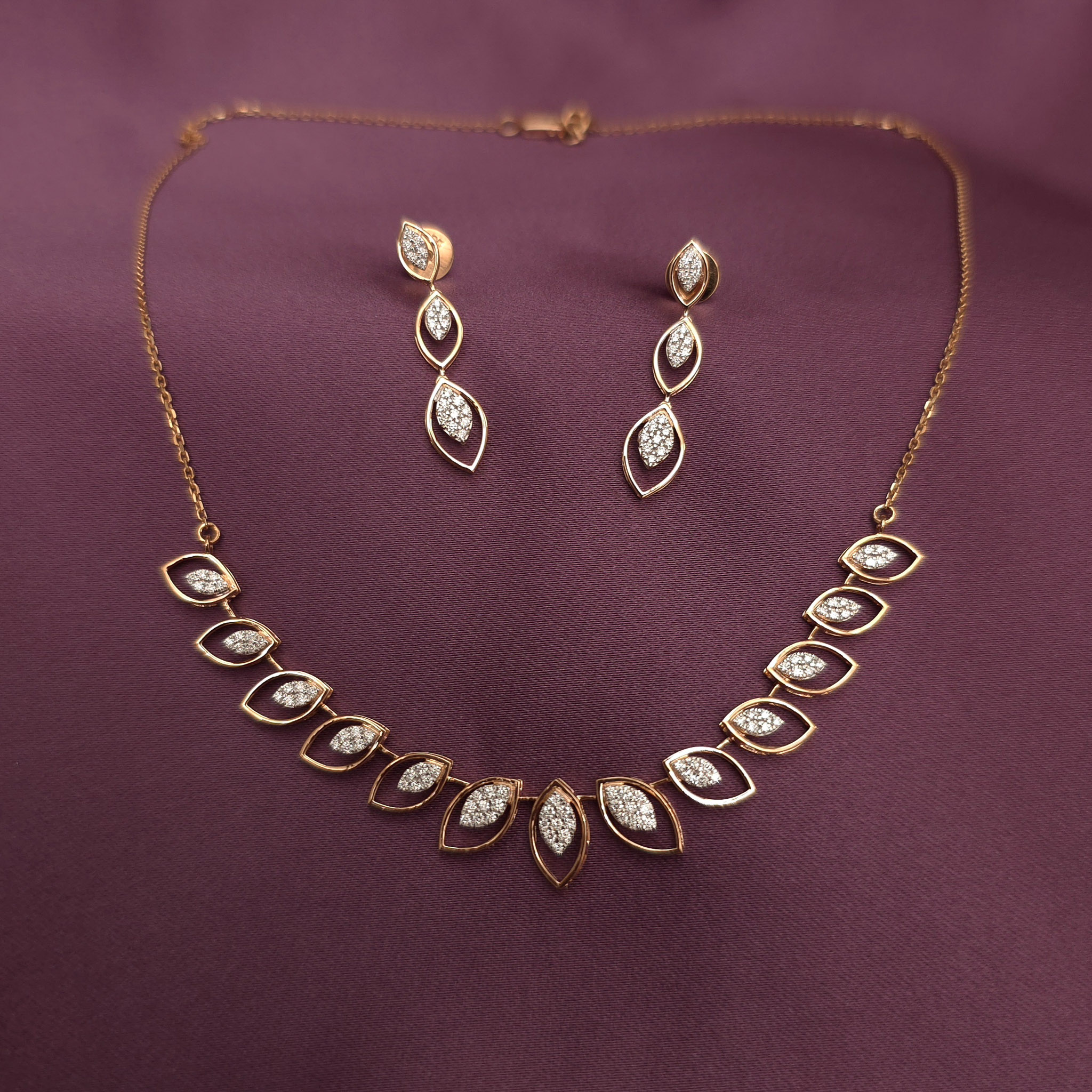 Buy Vanya Petal Flow Diamond Necklace 18 KT rose gold (8.469 gm). | Online By Giriraj Jewellers