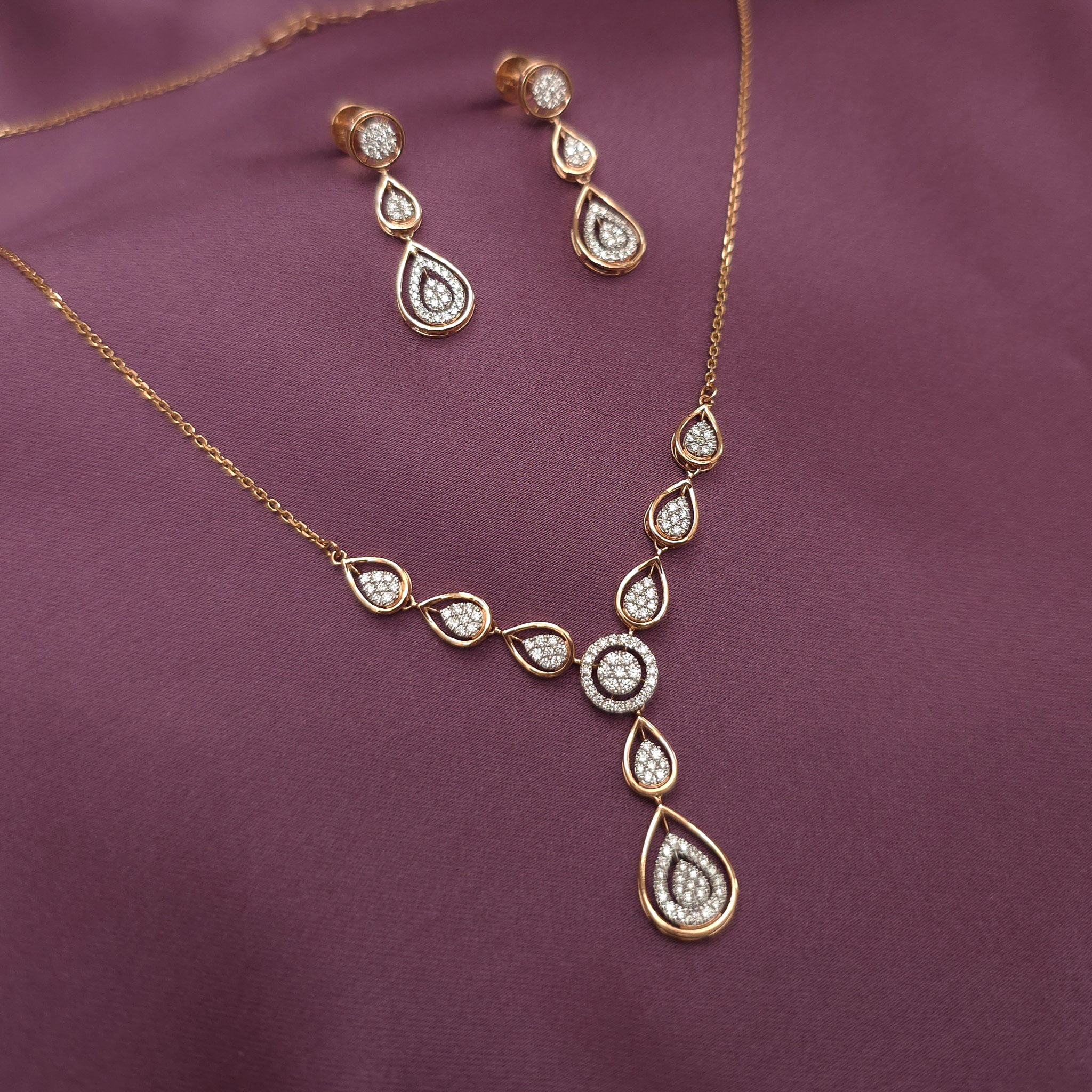 Buy Riva Grace Diamond Drop Necklace 18 KT rose gold (8.402 gm). | Online By Giriraj Jewellers