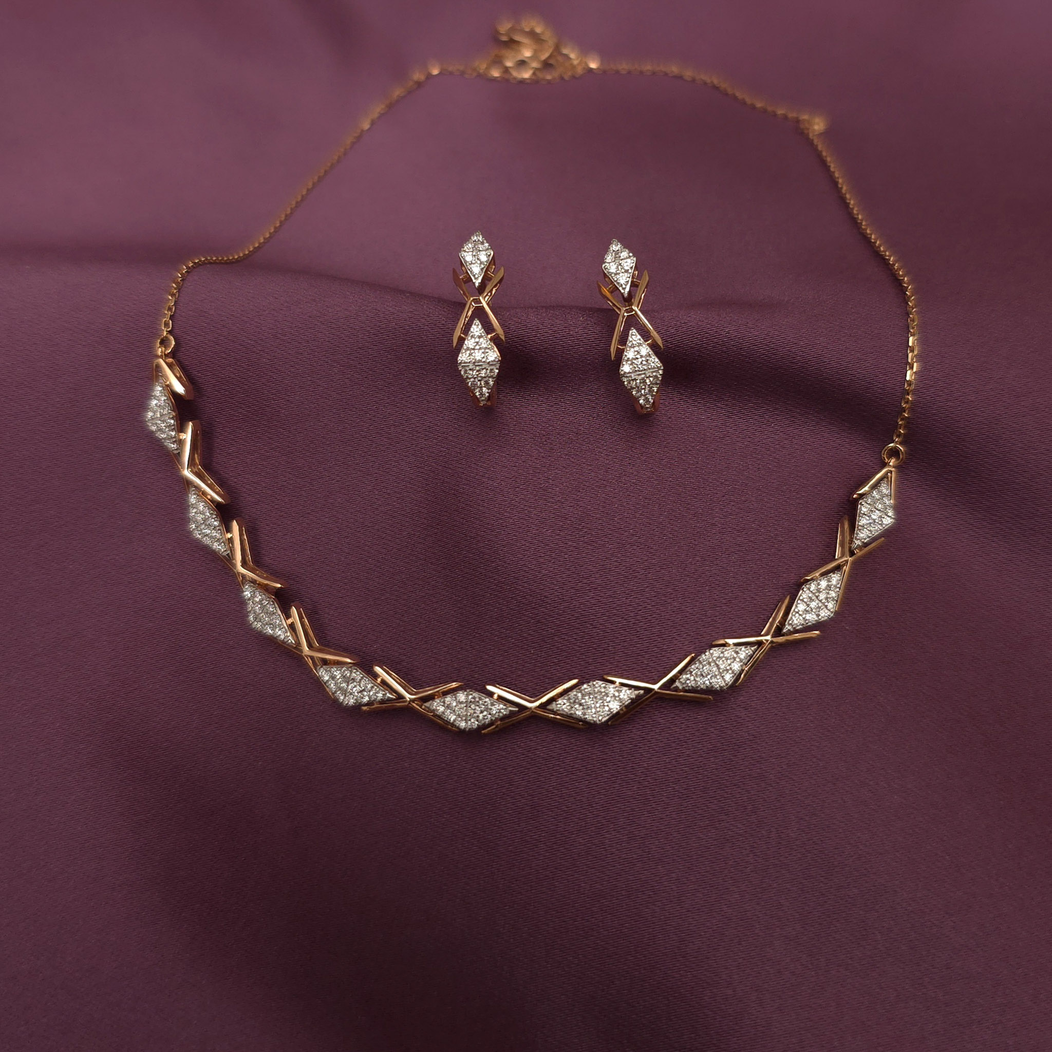 Buy Saanvi Diamond Necklace Set 22 KT rose gold (6.251 gm). | Online By Giriraj Jewellers