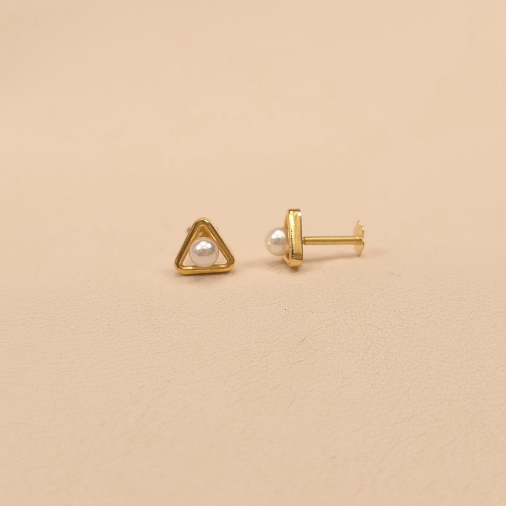 Buy Tiny Tria Gold Studs 18 KT yellow gold (0.775 gm). | Online By Giriraj Jewellers