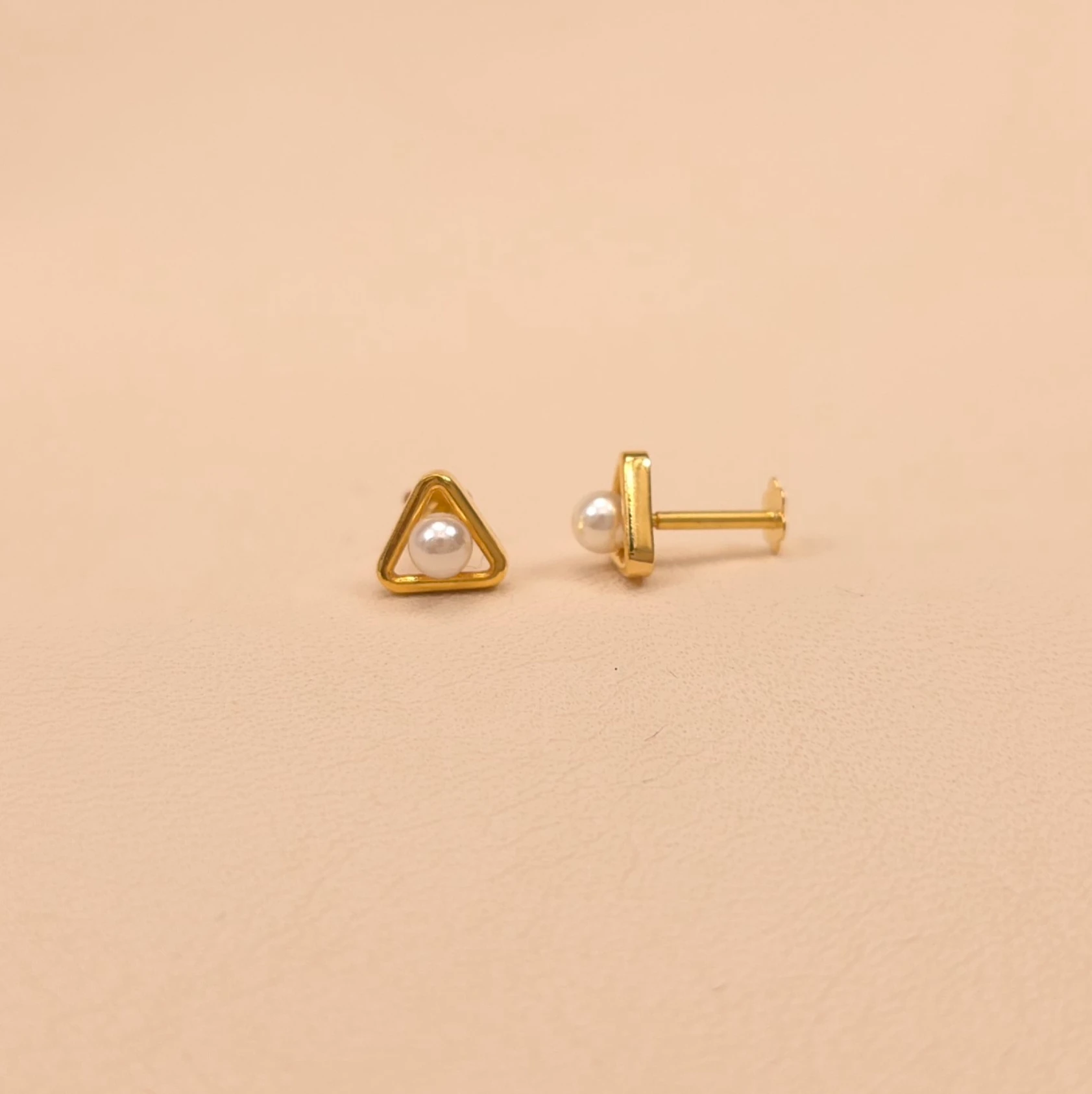 Buy Tiny Tria Gold Studs 18 KT yellow gold (0.775 gm). | Online By Giriraj Jewellers