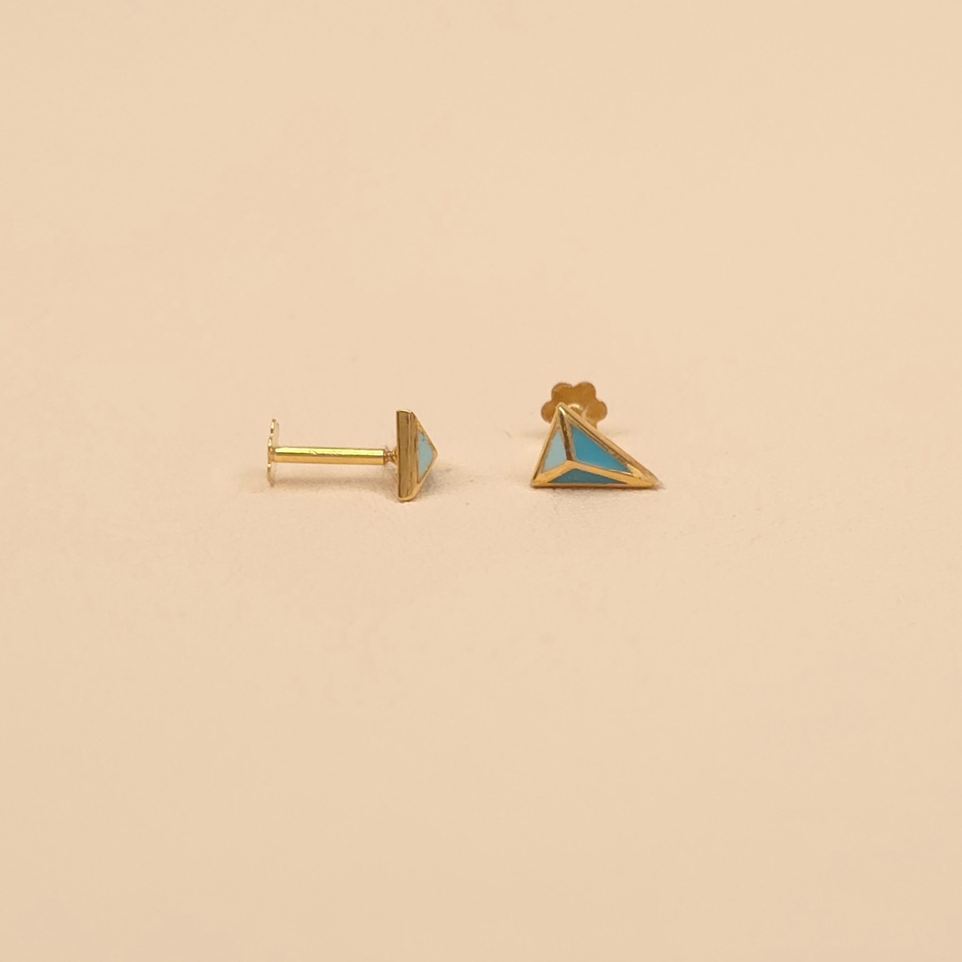Buy Tiny Turquoise Tria Gold Studs 18 KT yellow gold (0.705 gm). | Online By Giriraj Jewellers