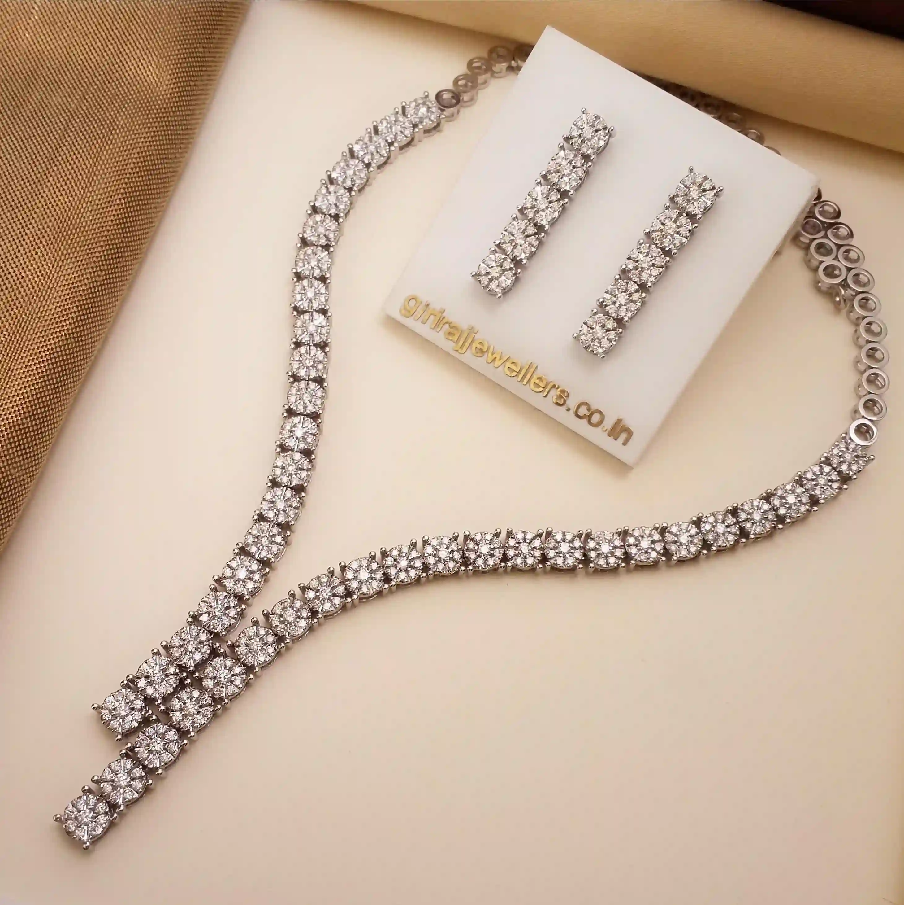 Buy Cosmos Florets Diamond Necklace 14 KT white gold (31.02 gm). | Online By Giriraj Jewellers