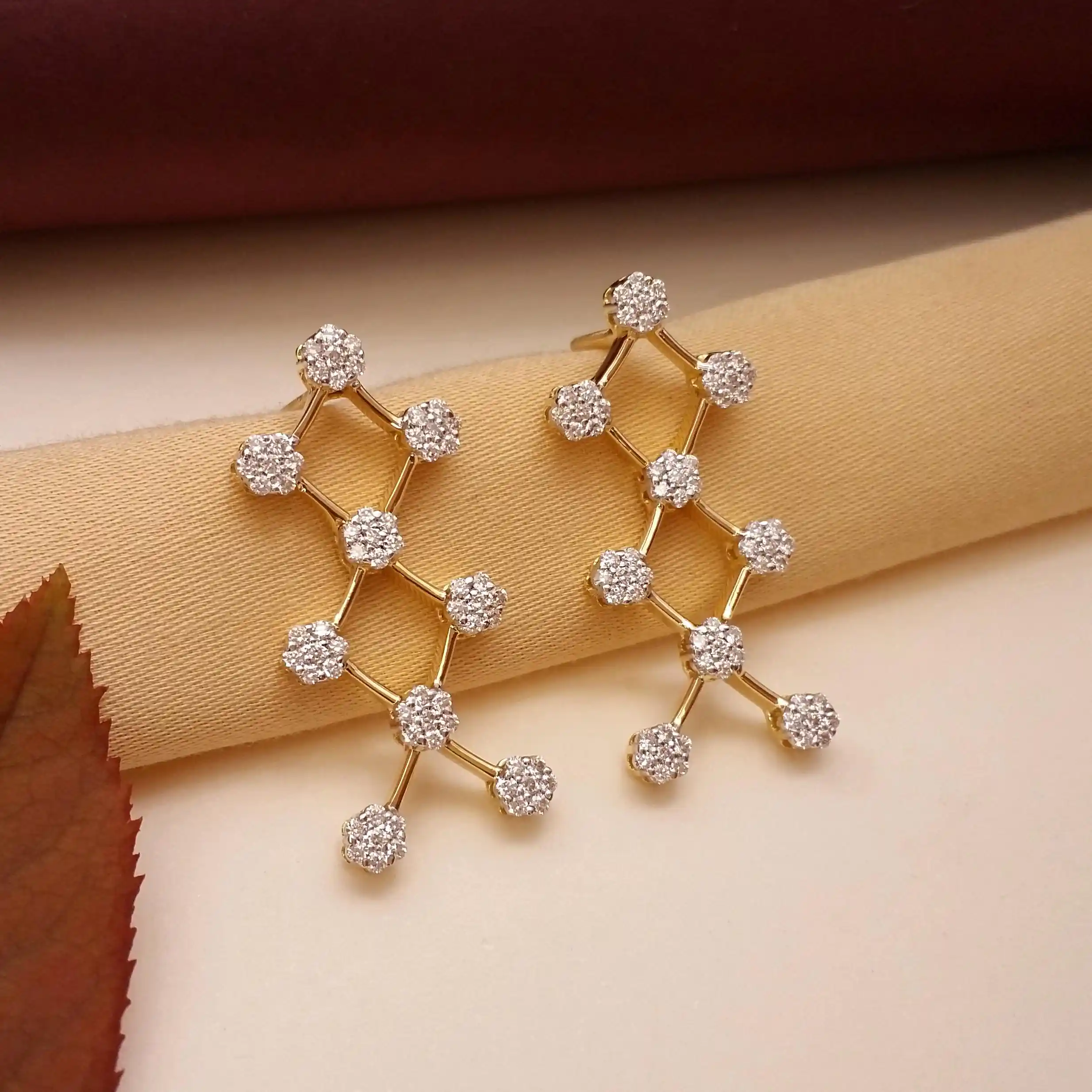 Buy Lustrous Dangle Diamond Earrings 18 KT yellow gold (7.56 gm). | Online By Giriraj Jewellers