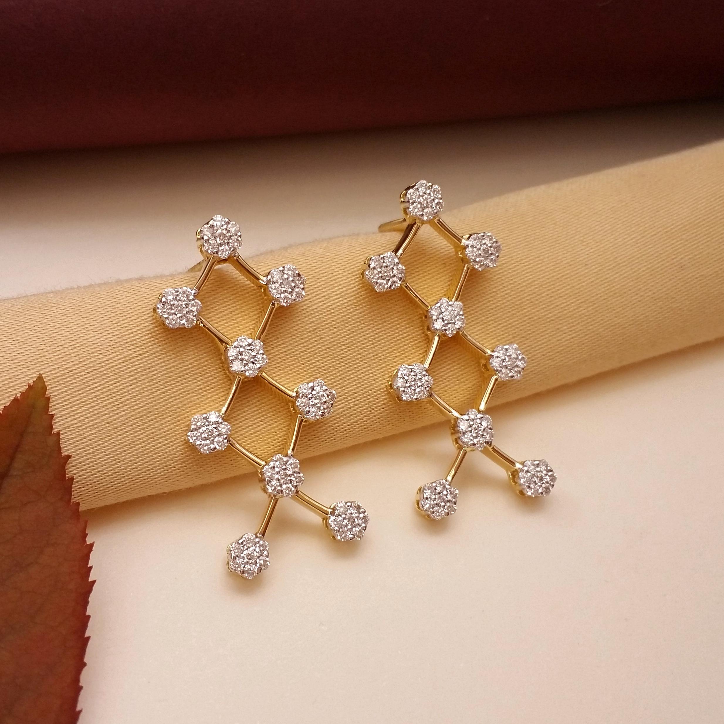 Buy Lustrous Dangle Diamond Earrings 18 KT yellow gold (7.56 gm). | Online By Giriraj Jewellers