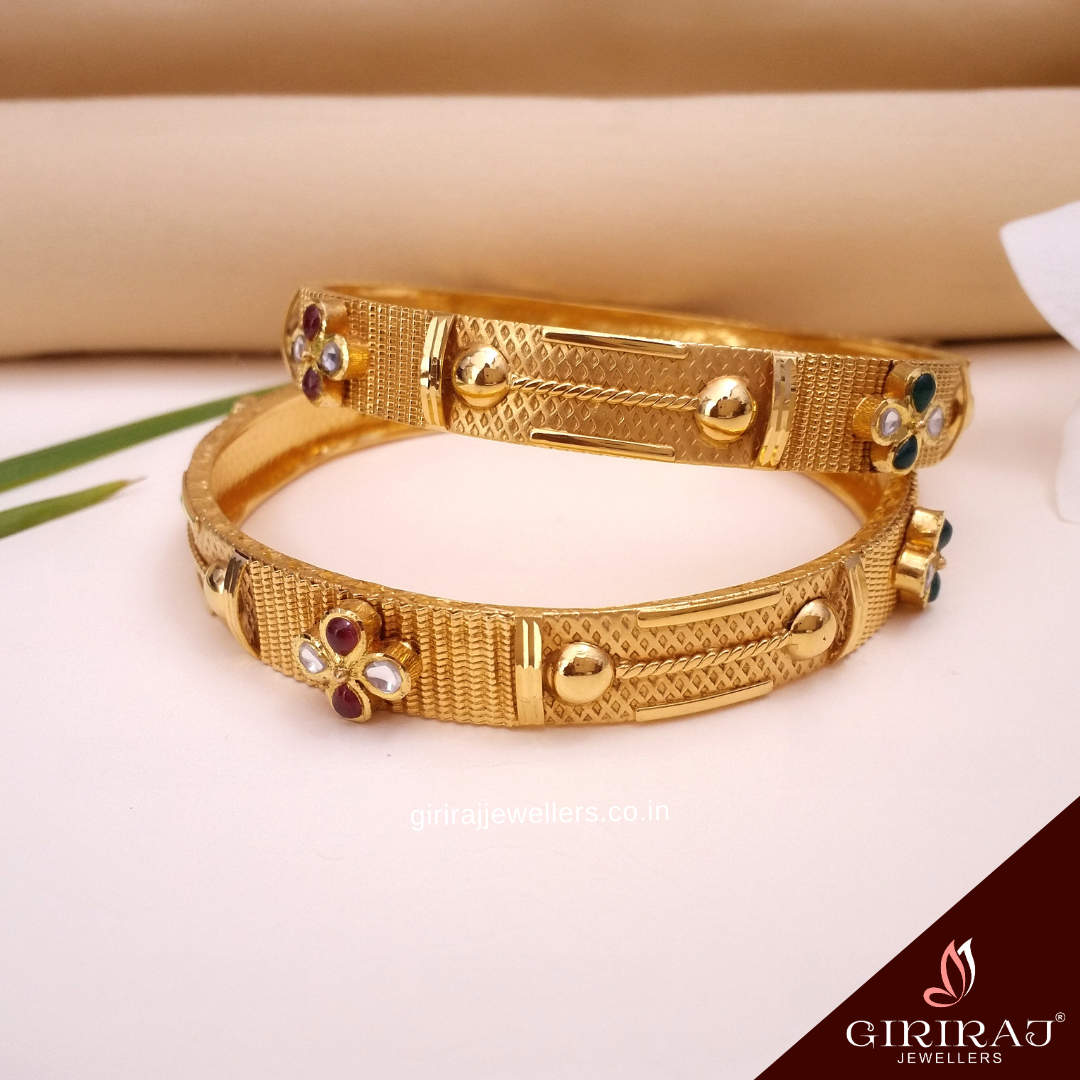 Buy Damani Florale Gold Bangles 22 KT yellow gold (34.6 gm). | Online By Giriraj Jewellers