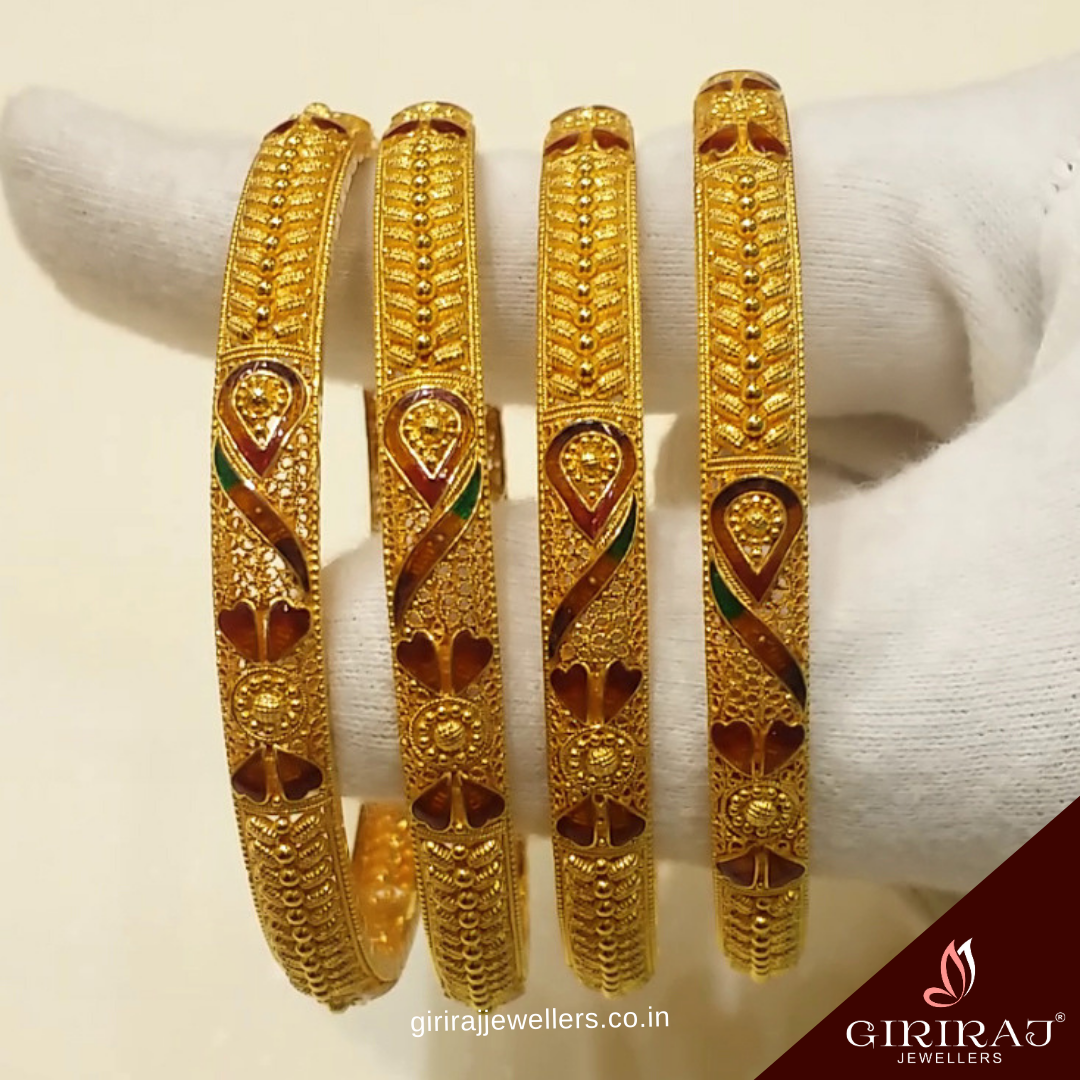 Buy Fairytale Wedding Gold Bangles 22 KT yellow gold (57.6 gm). | Online By Giriraj Jewellers