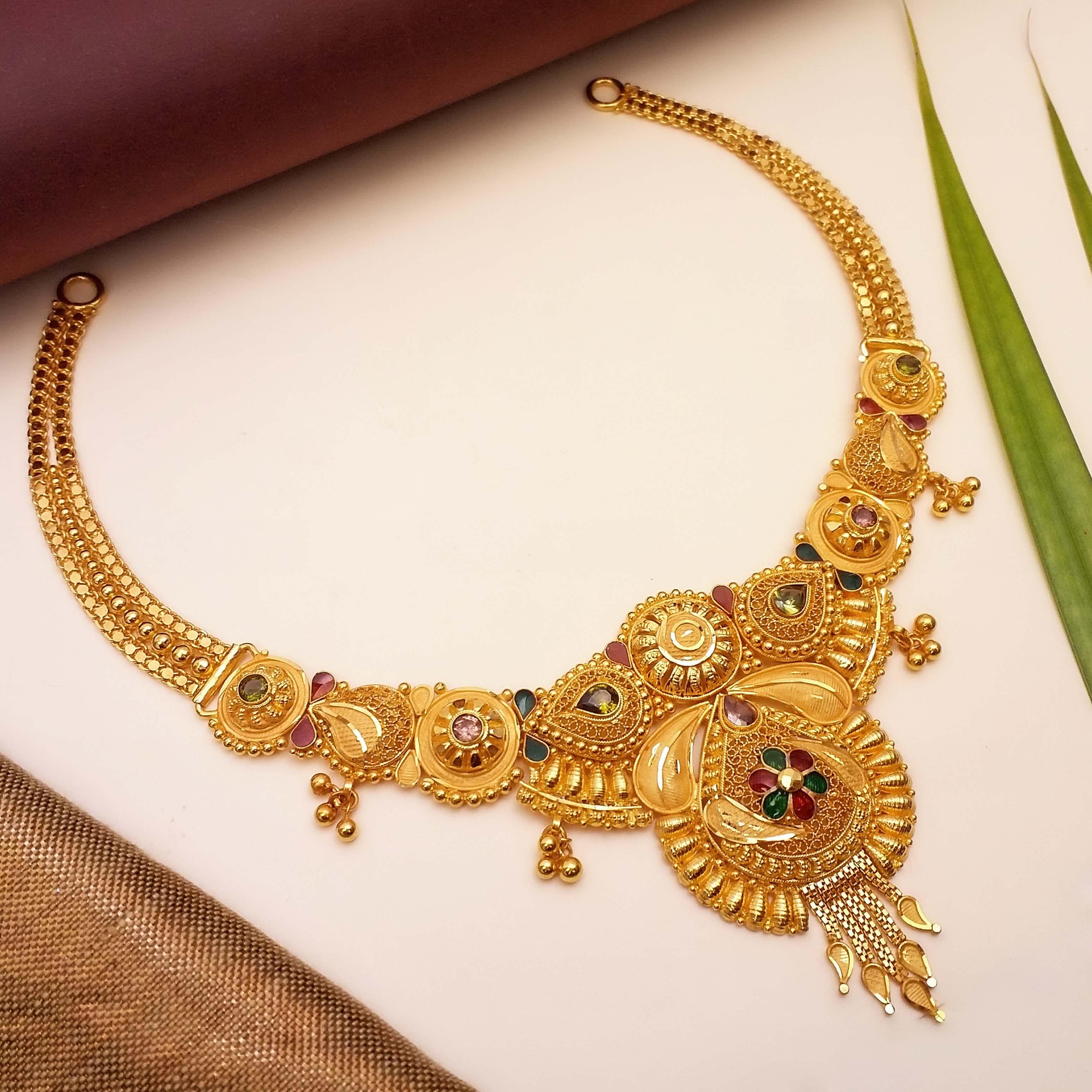 SGI Golden Indian Traditional 22k Gold Necklace with Moissanite Diamond,  25.890 at Rs 172500/piece in Surat