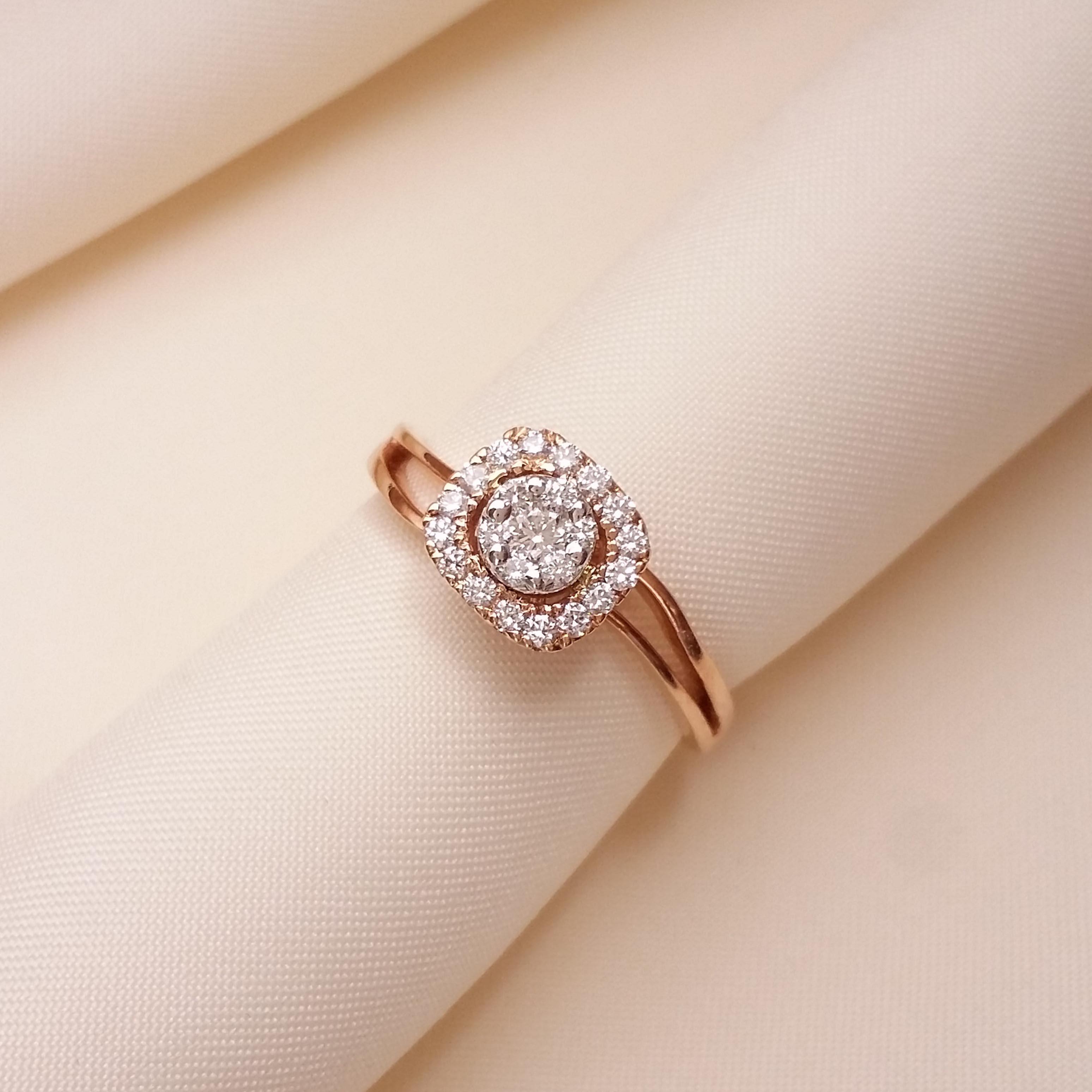 Diamond Cluster Halo 14K Rose Gold Engagement Ring