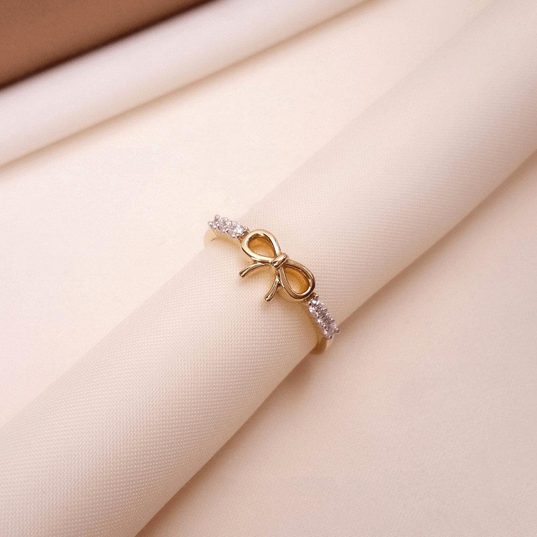 Buy Bow Diamond Ring 18 KT yellow gold (2.18 gm). | Online By Giriraj Jewellers