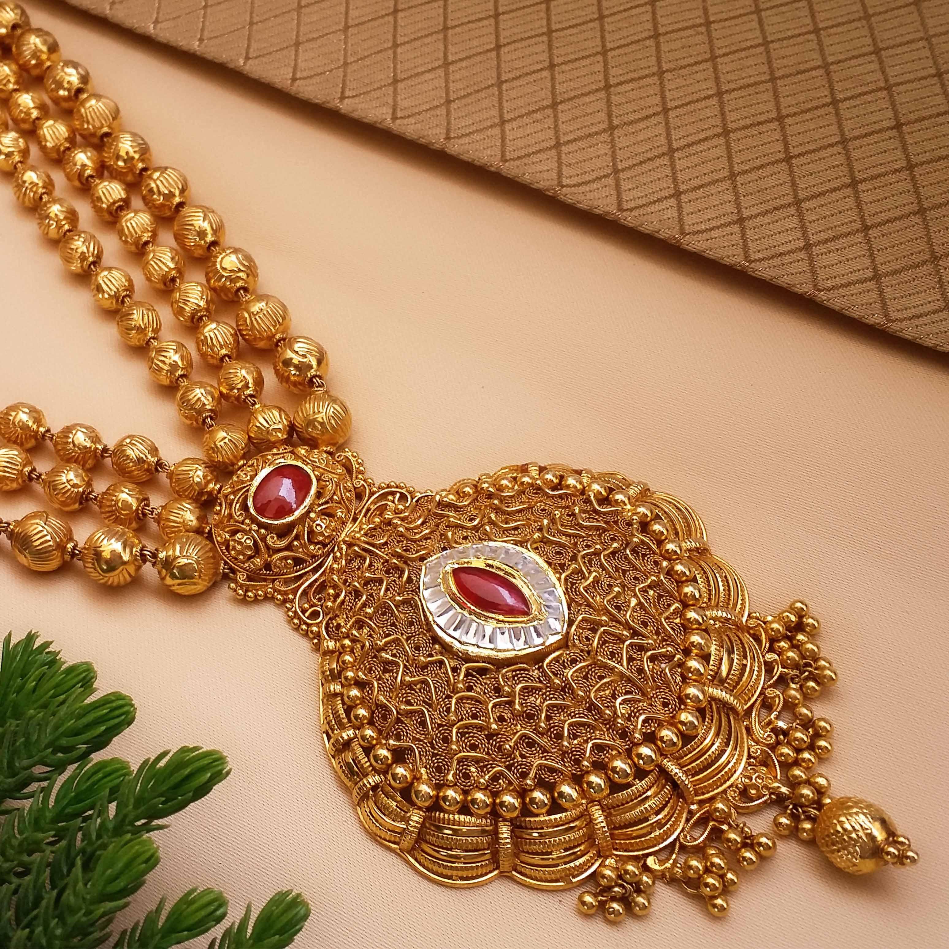 Buy Heritage Kundan Gold Necklace 22 KT yellow gold (76.5 gm). | Online By Giriraj Jewellers
