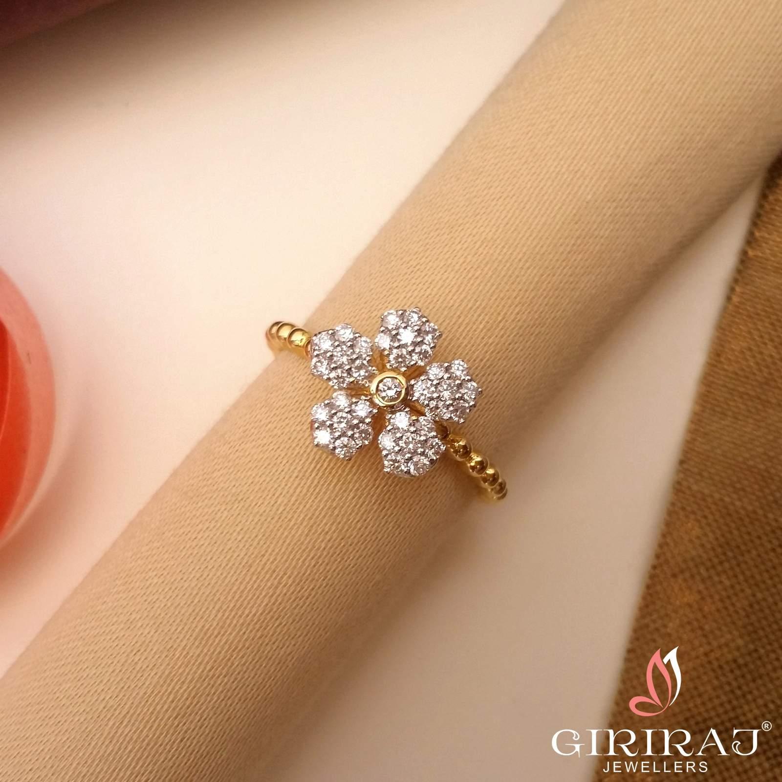 Buy Trillium Floral Diamond Ring 18 KT yellow gold (2.93 gm). | Online By Giriraj Jewellers