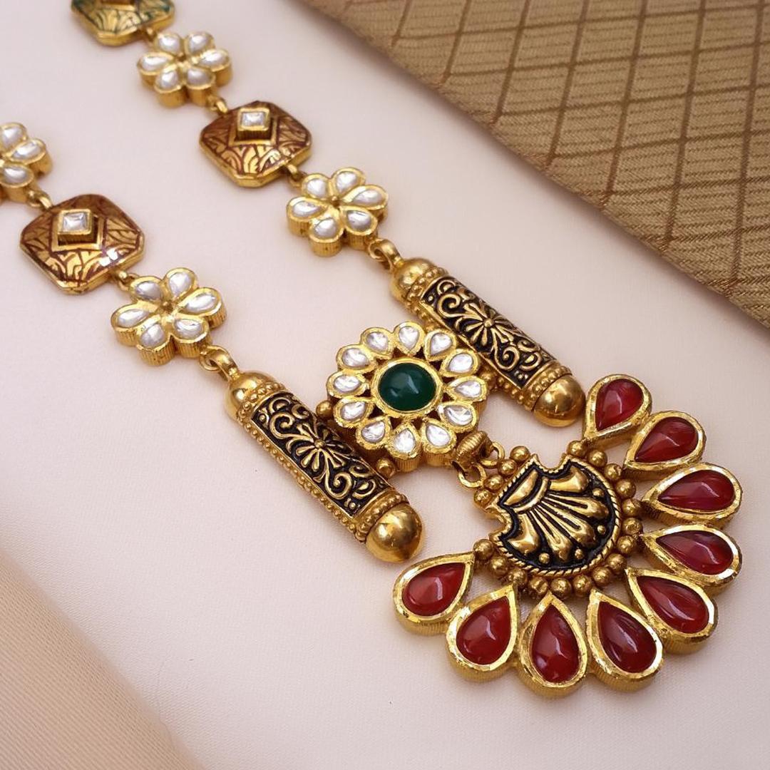 Buy Aabha Antique Gold Necklace 22 KT yellow gold (67.23 gm). | Online By Giriraj Jewellers