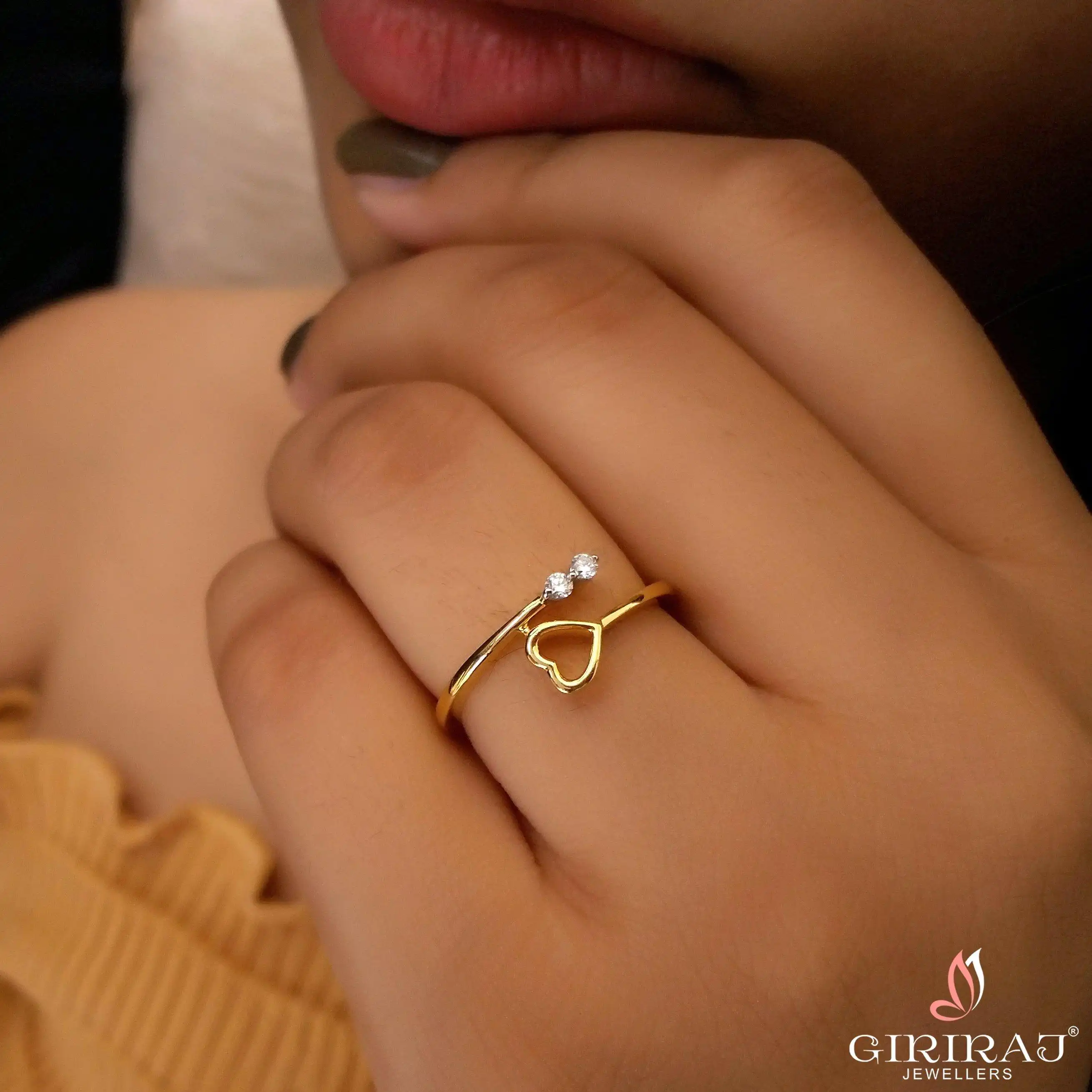 Buy Heart Stuck Diamond  Ring 18 KT yellow gold (1.836 gm). | Online By Giriraj Jewellers
