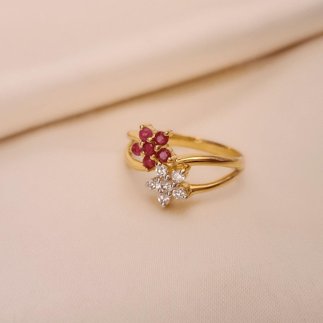 Buy Duet Ruby Diamond Ring 18 KT yellow gold (3.57 gm). | Online By Giriraj Jewellers